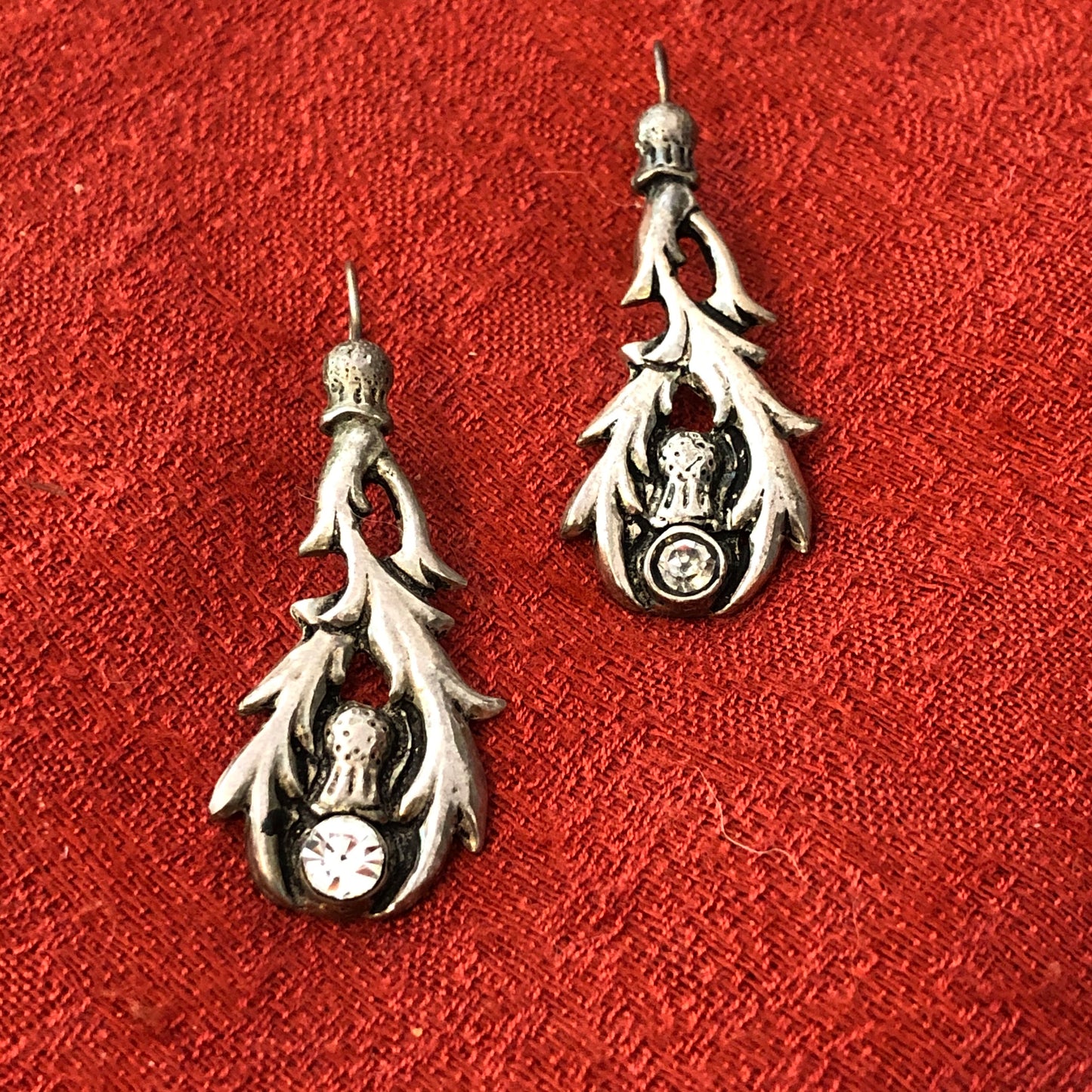 Silver Tone Earrings with Small Rhinestone