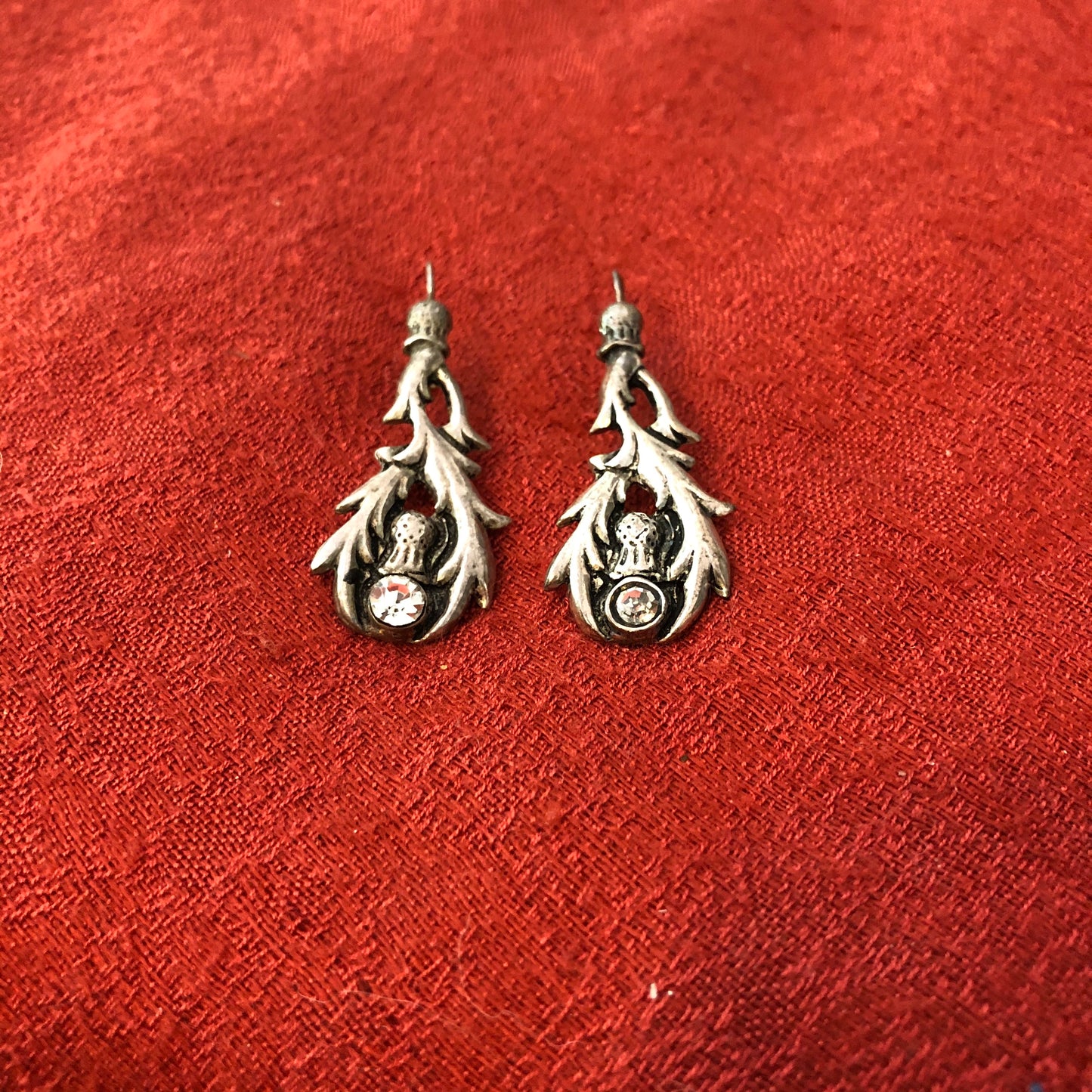 Silver Tone Earrings with Small Rhinestone