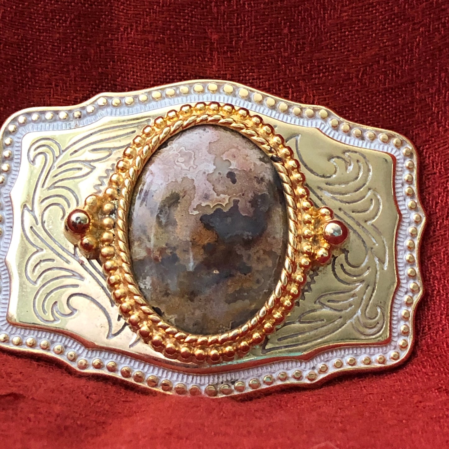 Gold Tone Banded Agate Belt Buckle