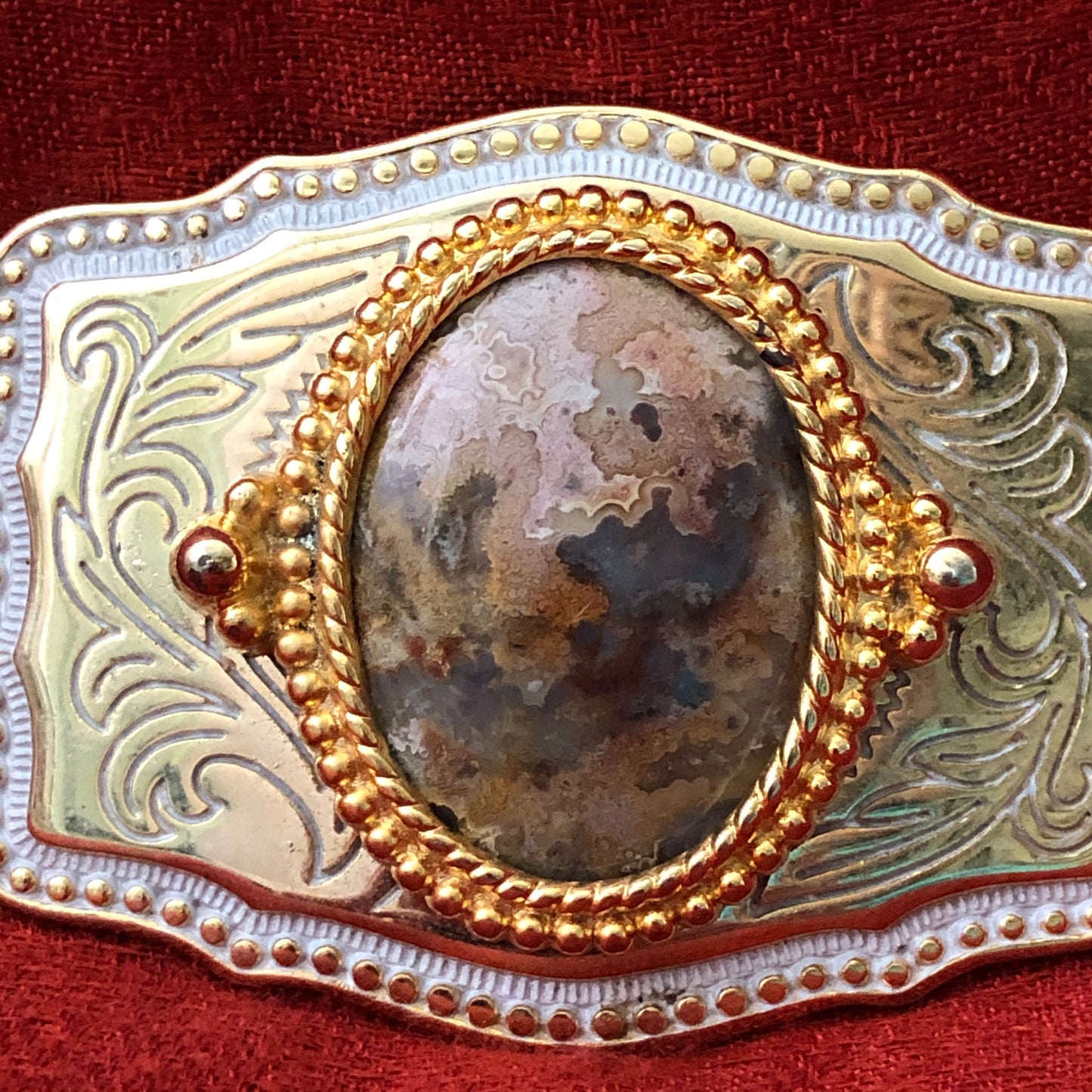 Gold Tone Banded Agate Belt Buckle