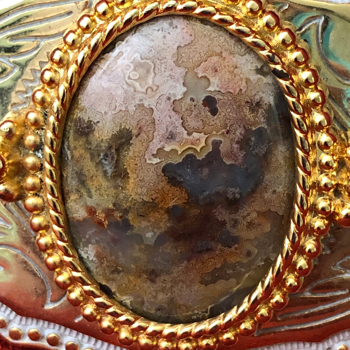 Gold Tone Banded Agate Belt Buckle