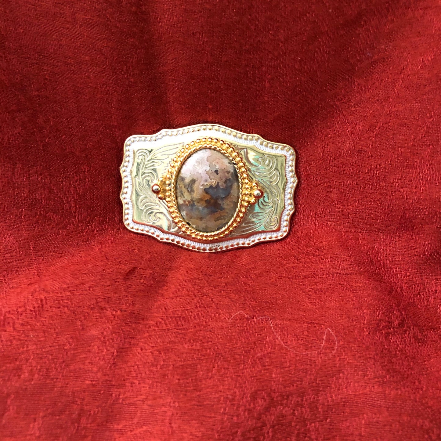 Gold Tone Banded Agate Belt Buckle
