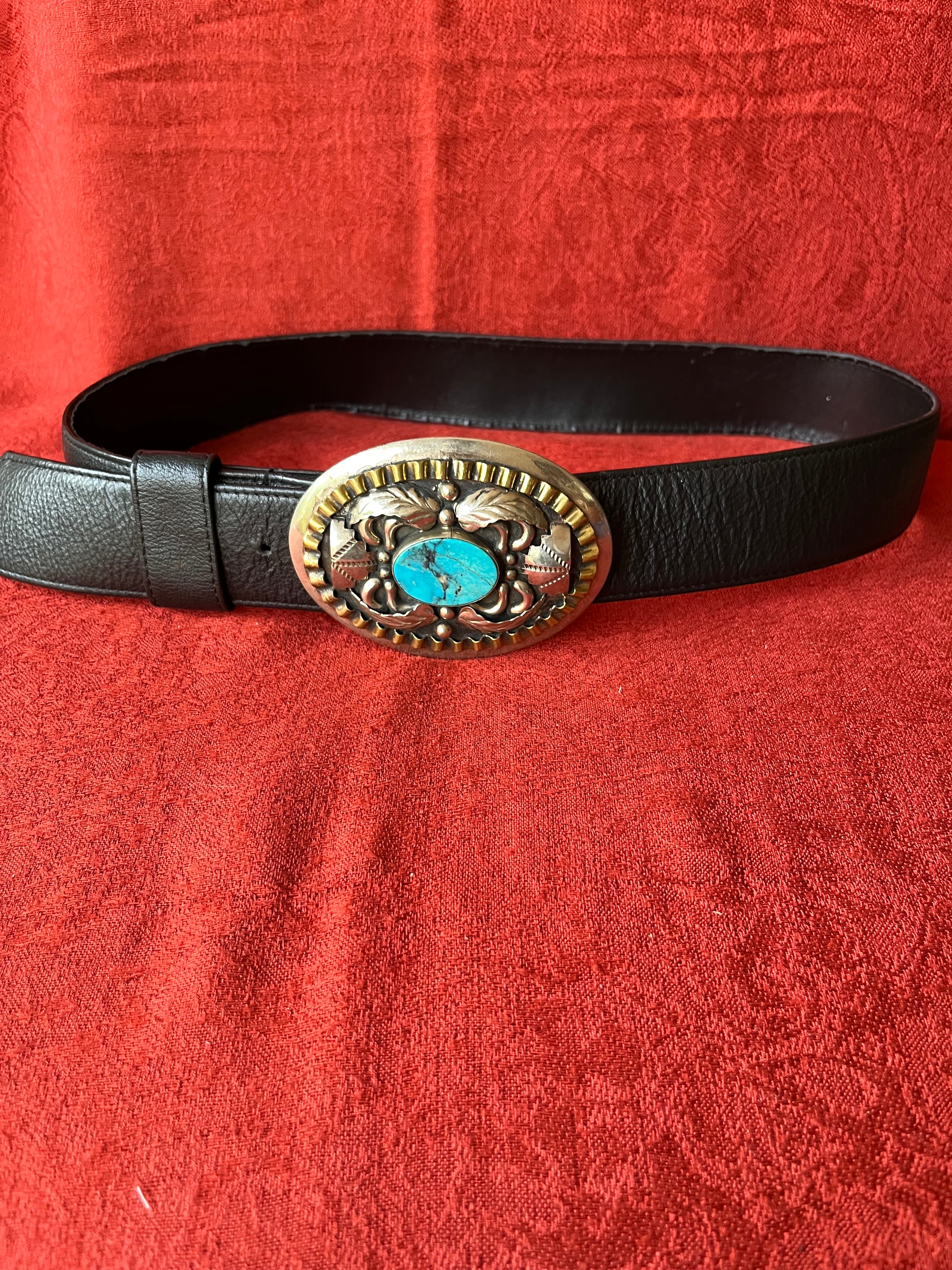 VINTAGE COWBOY WESTERN RIDING BELT BUCKLE ALPACA, MEXICO