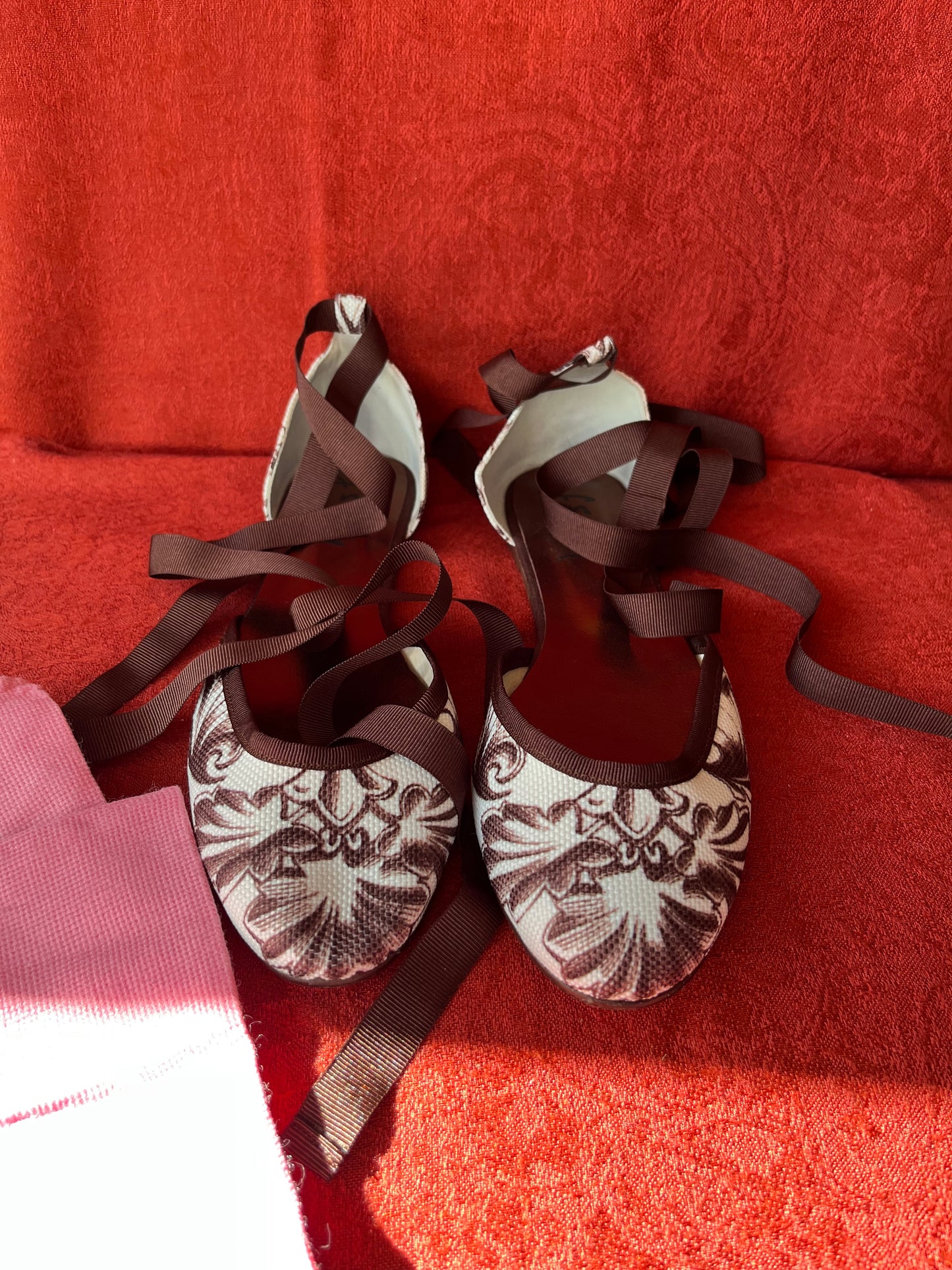 French Sole (FS)/NY Canvas Ballet Tie Up Flats-Size 7.5 B