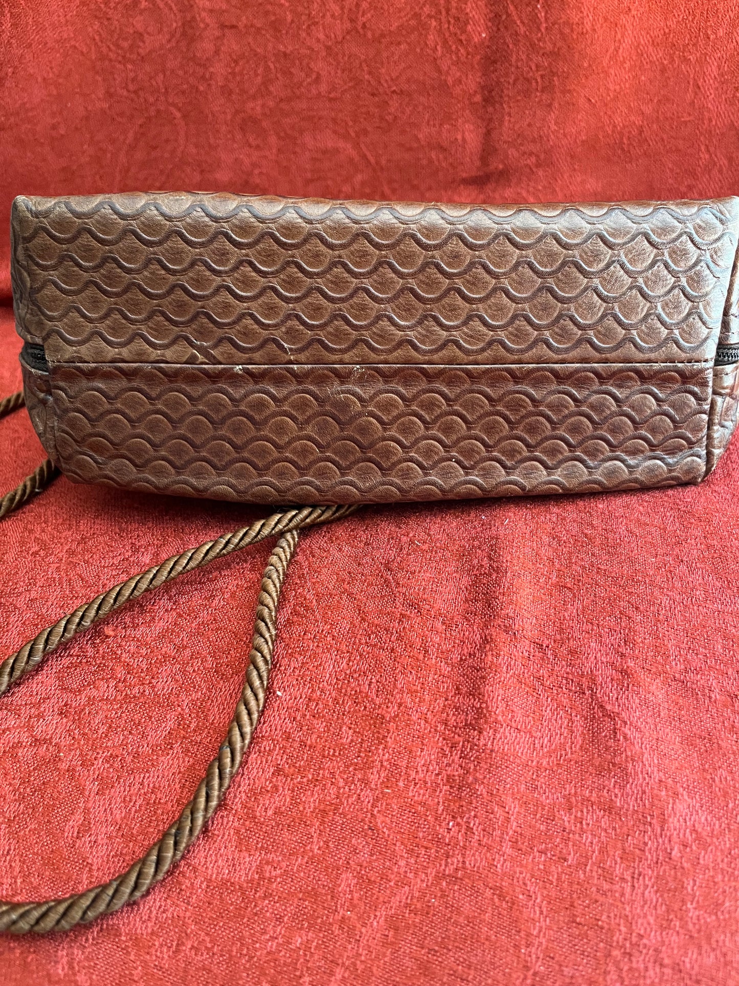Vintage Brown Leather Fendi Crossbody with Satin Cord Strap and Zipper Accents