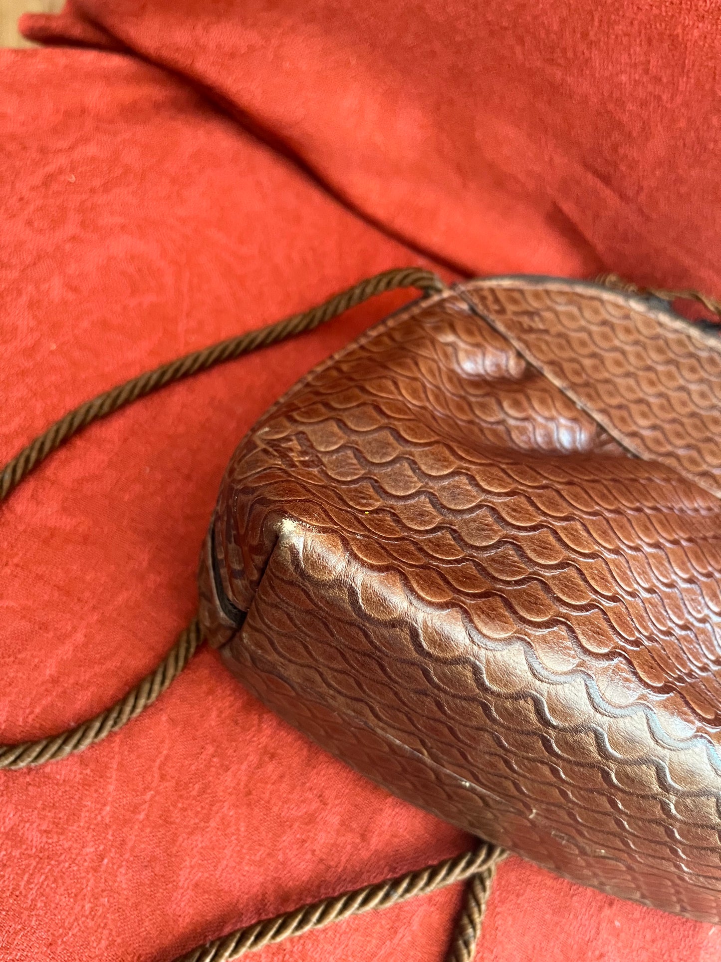 Vintage Brown Leather Fendi Crossbody with Satin Cord Strap and Zipper Accents