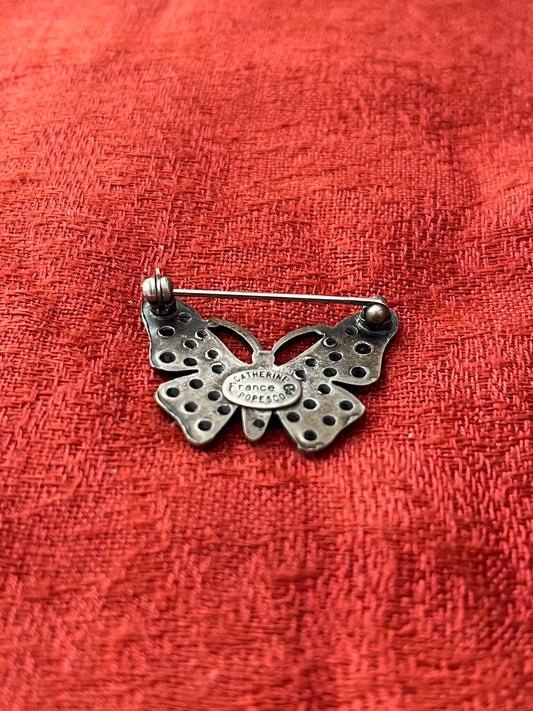 Catherine Popesco Butterfly Brooch with Clear and Black Iridescent Rhinestones