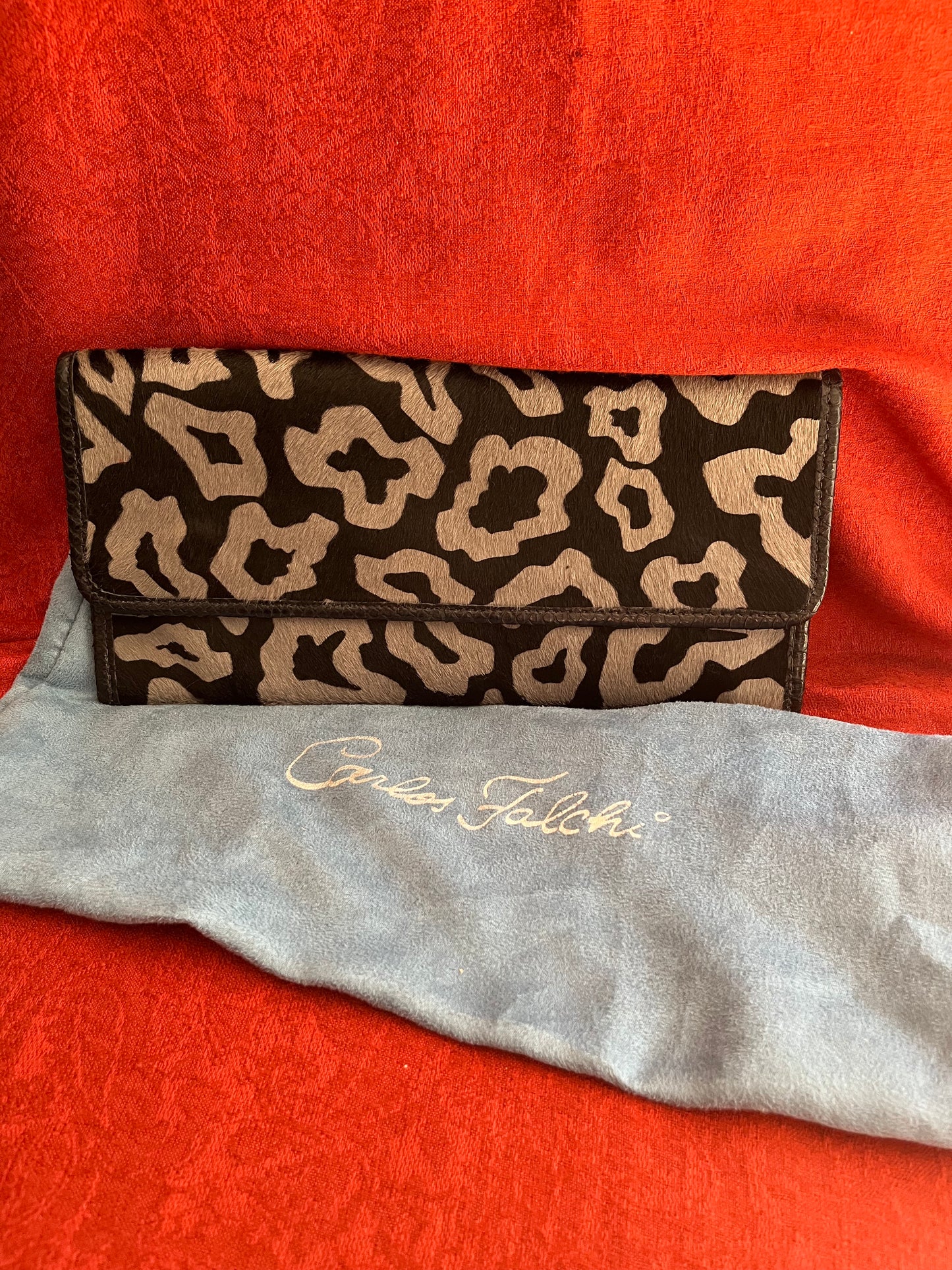 Vintage Carlos Falchi Animal Print Pony Hair with Chain Envelope Style Handbag