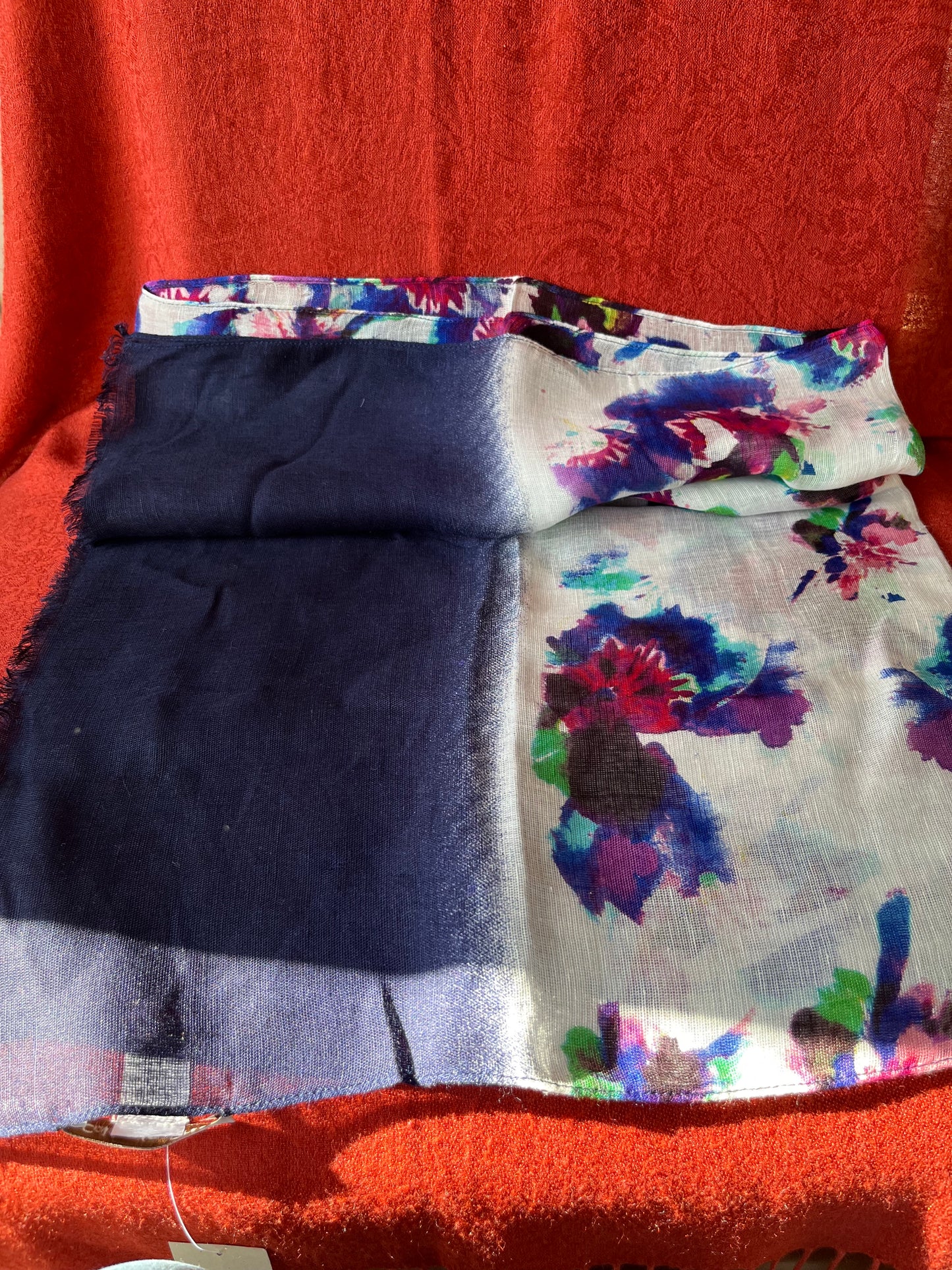 Coldwater Creek Floral Dip Dye Scarf-Blue-NWT