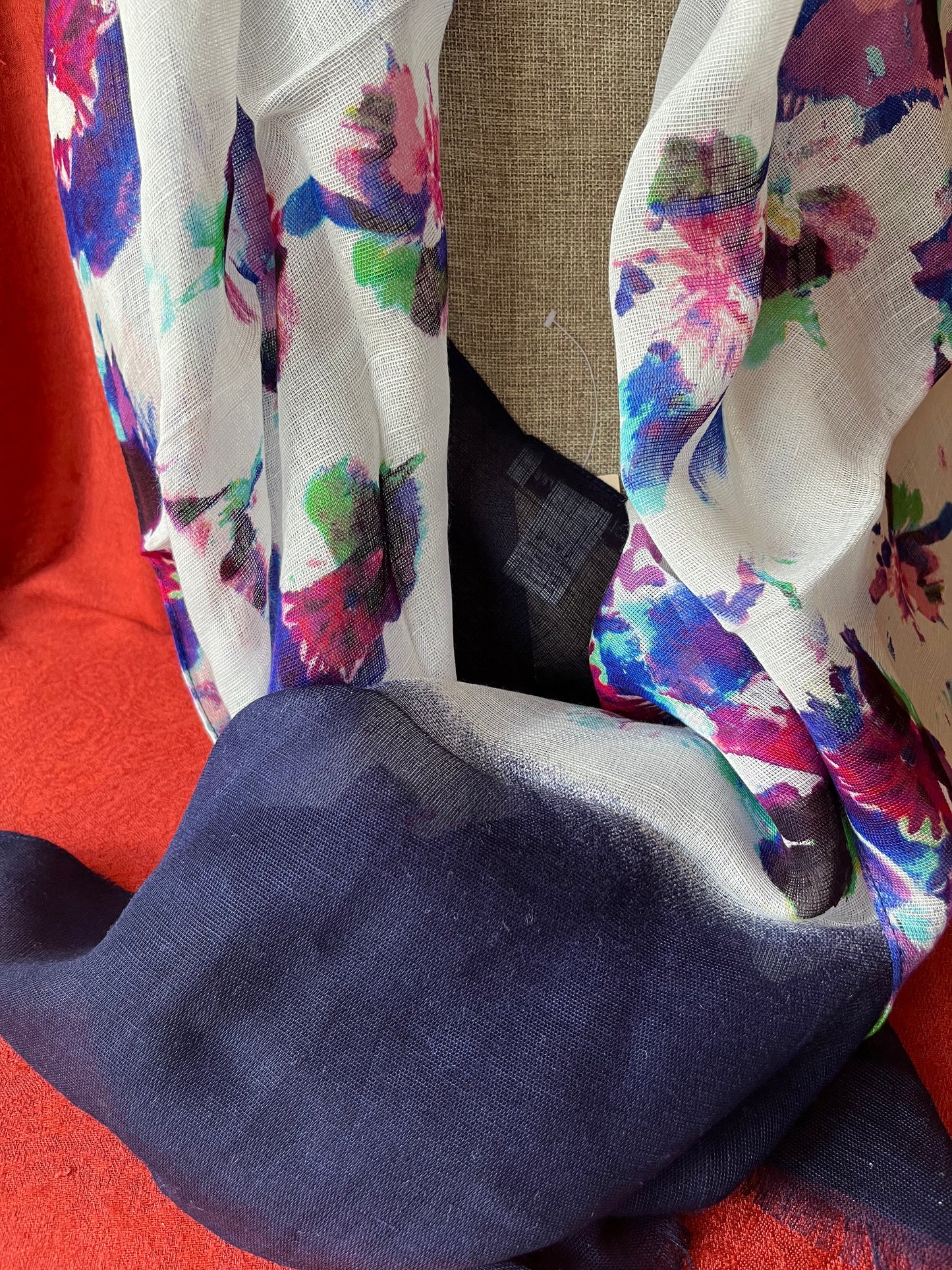 Coldwater Creek Floral Dip Dye Scarf-Blue-NWT
