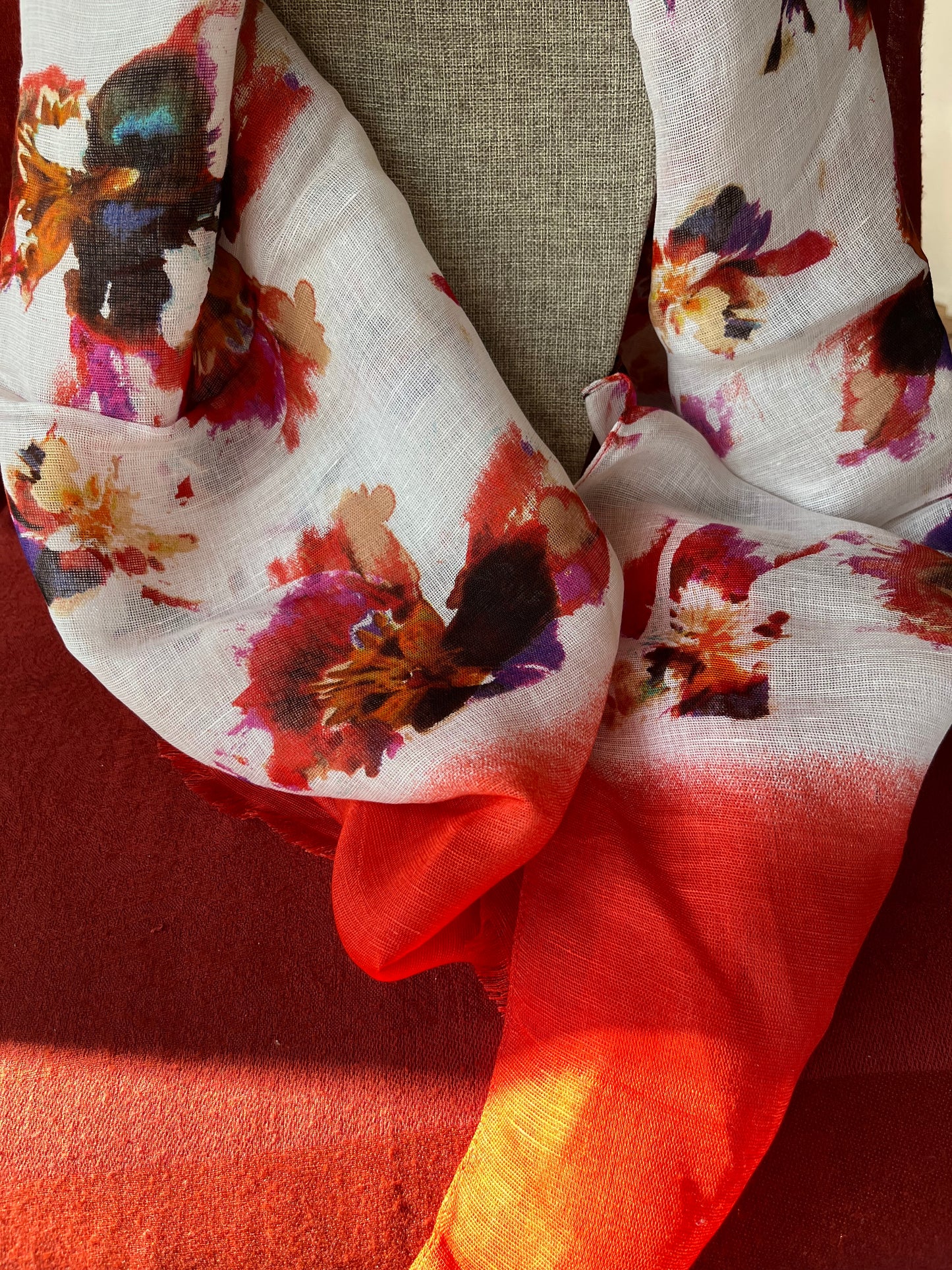 Coldwater Creek Floral Dip Dye Scarf-Orange-NWT