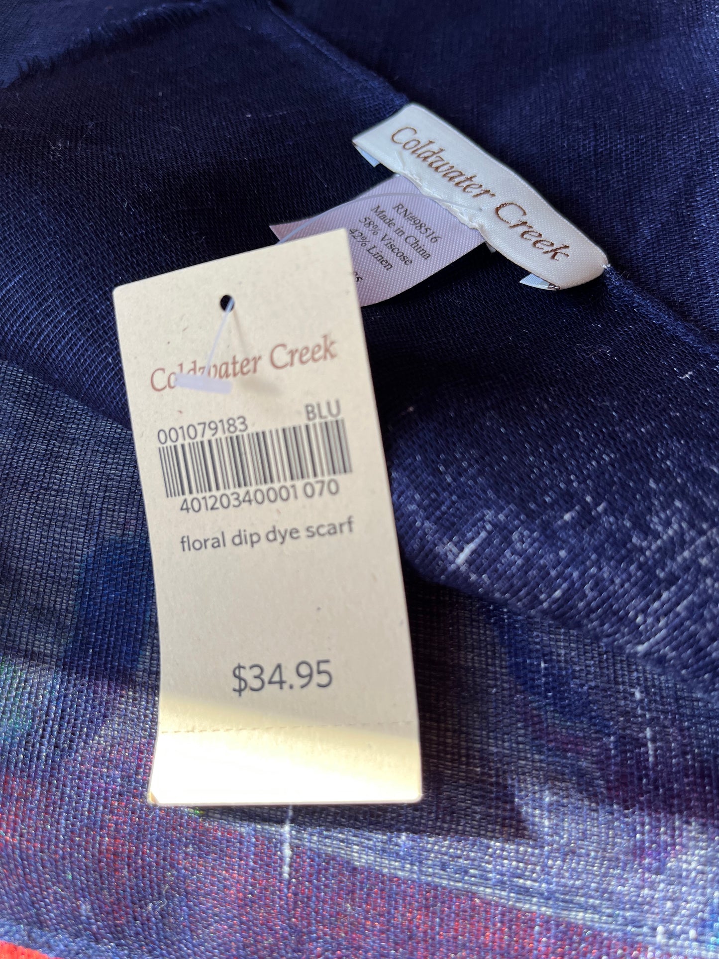 Coldwater Creek Floral Dip Dye Scarf-Blue-NWT