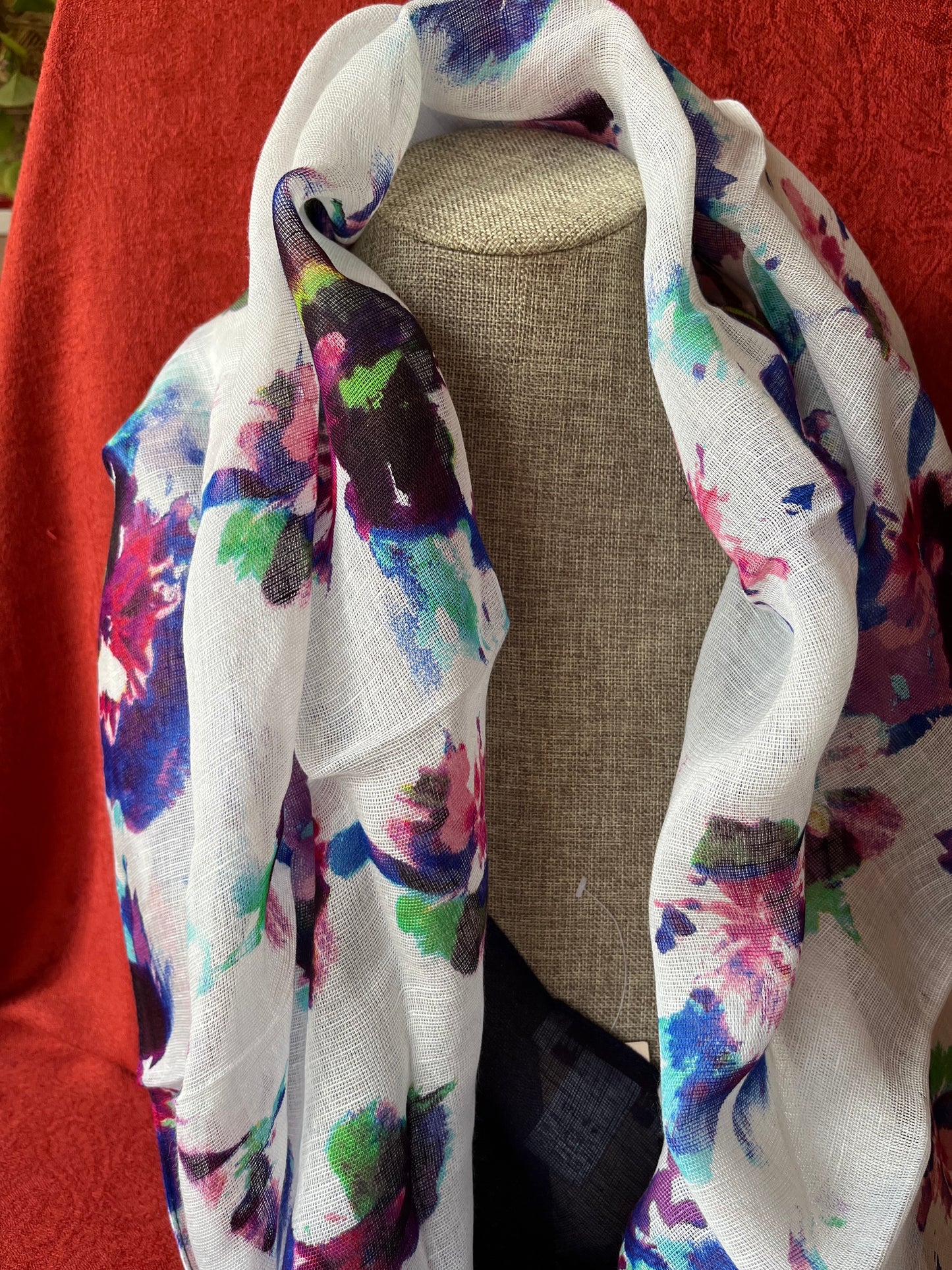 Coldwater Creek Floral Dip Dye Scarf-Blue-NWT
