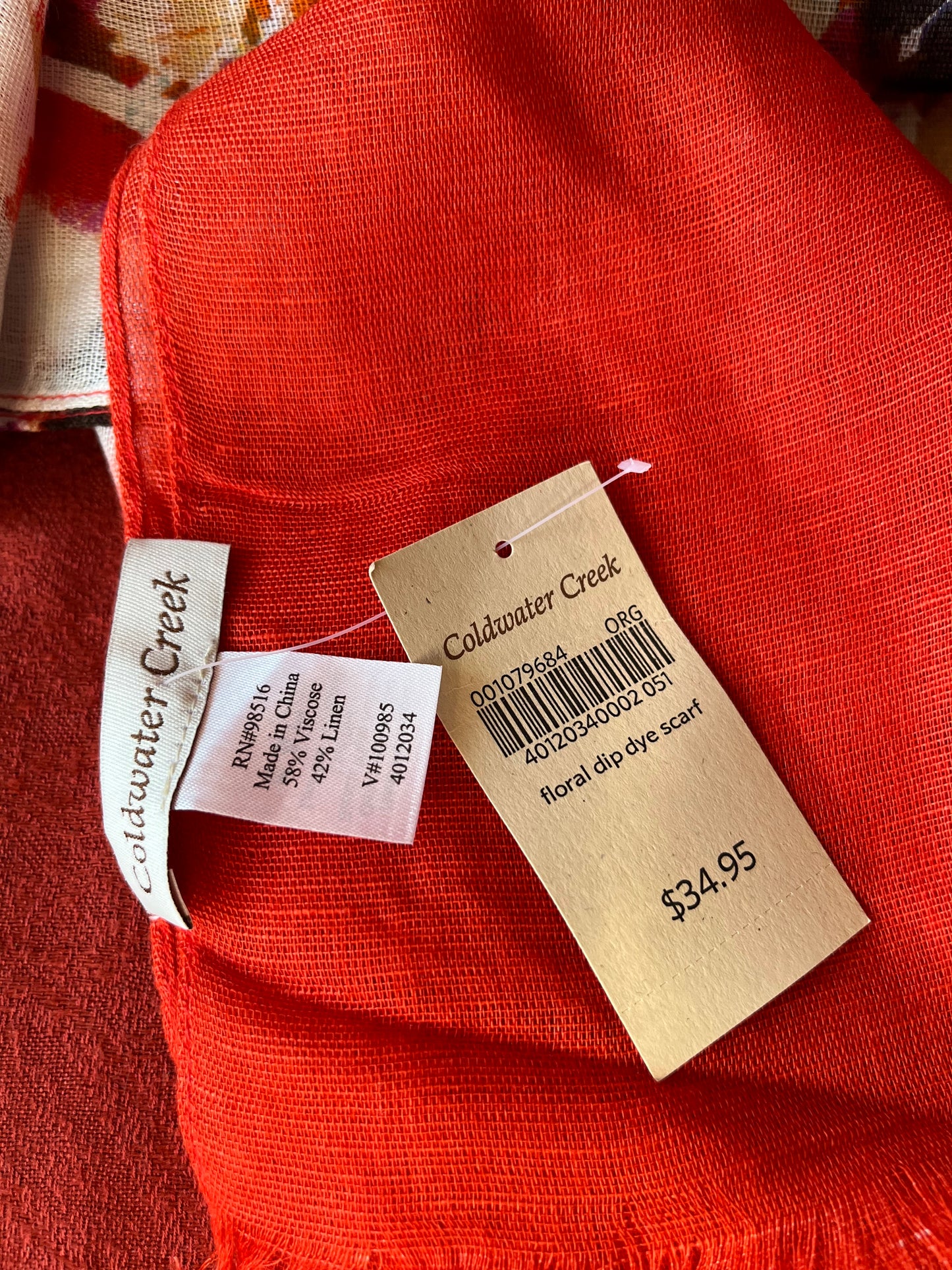 Coldwater Creek Floral Dip Dye Scarf-Orange-NWT