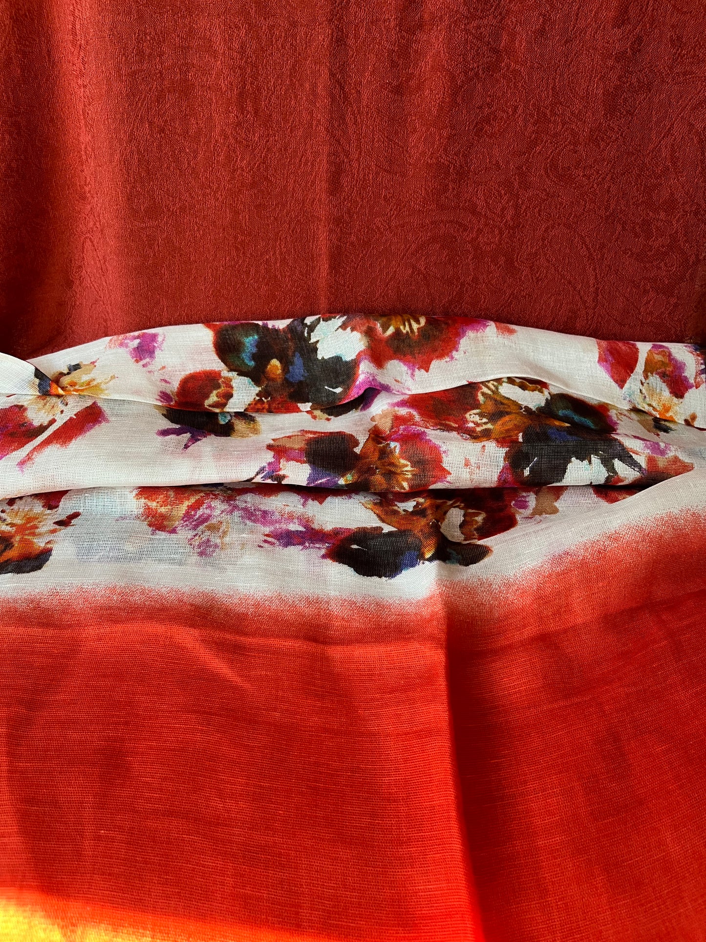 Coldwater Creek Floral Dip Dye Scarf-Orange-NWT