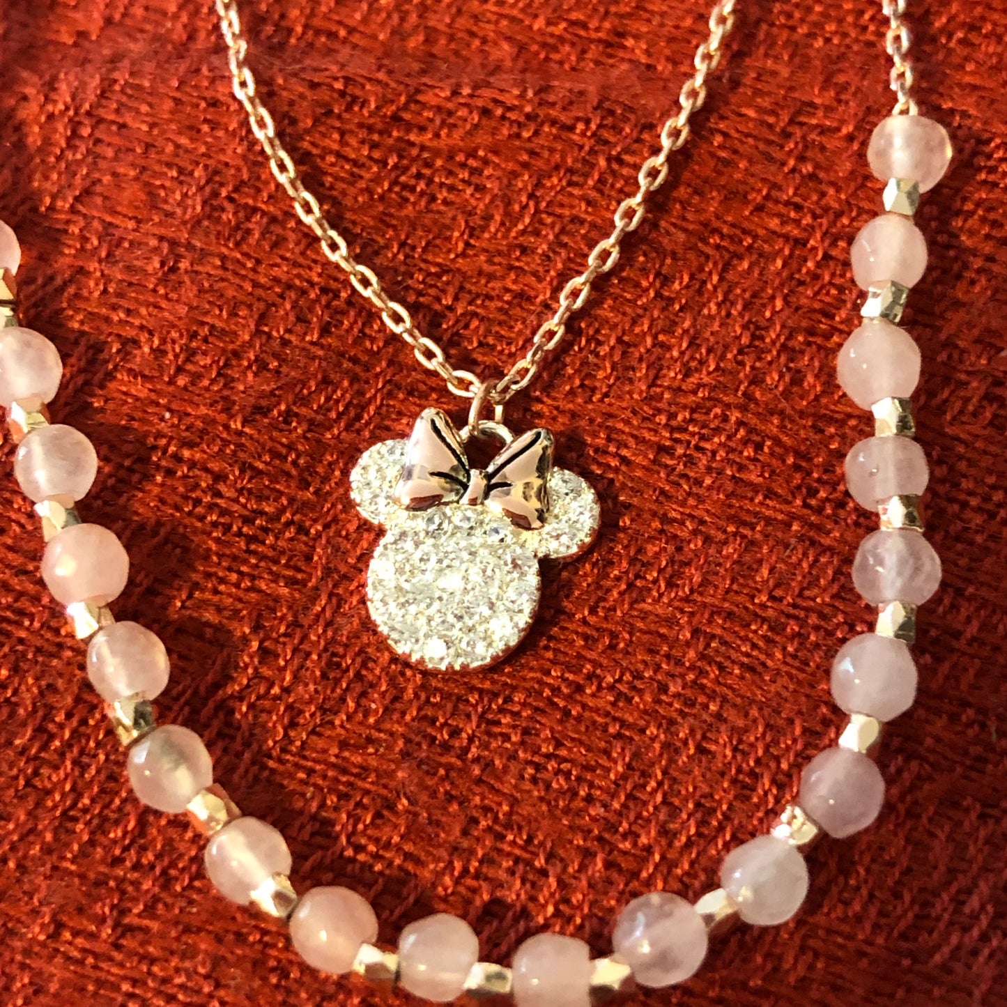 LA CN Rose Gold Tone Double Strand Disney Minnie Mouse Necklace