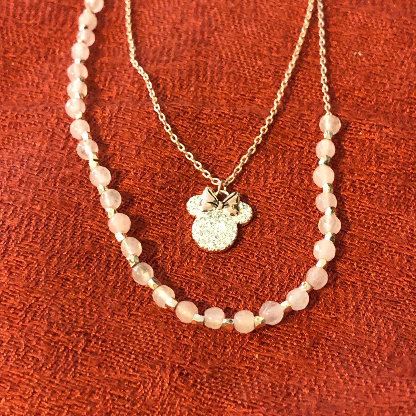 LA CN Rose Gold Tone Double Strand Disney Minnie Mouse Necklace