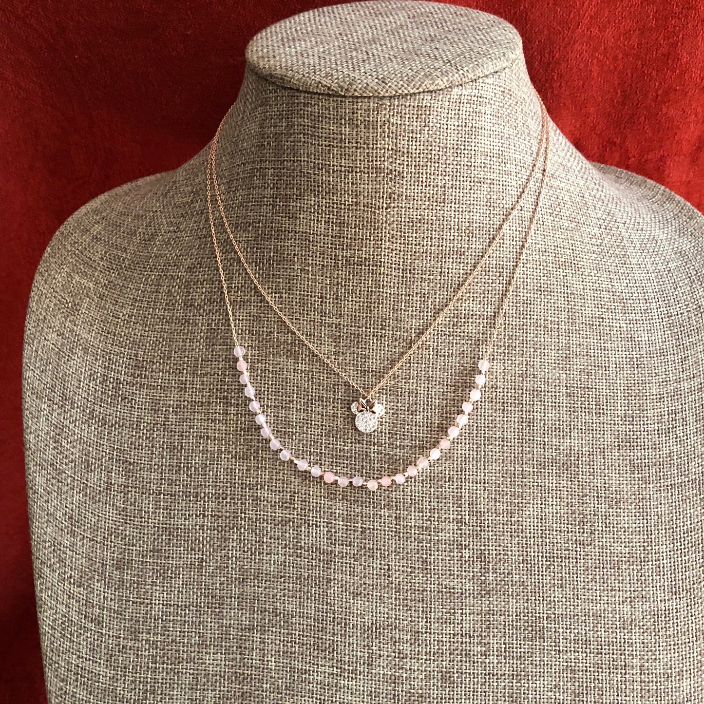 LA CN Rose Gold Tone Double Strand Disney Minnie Mouse Necklace