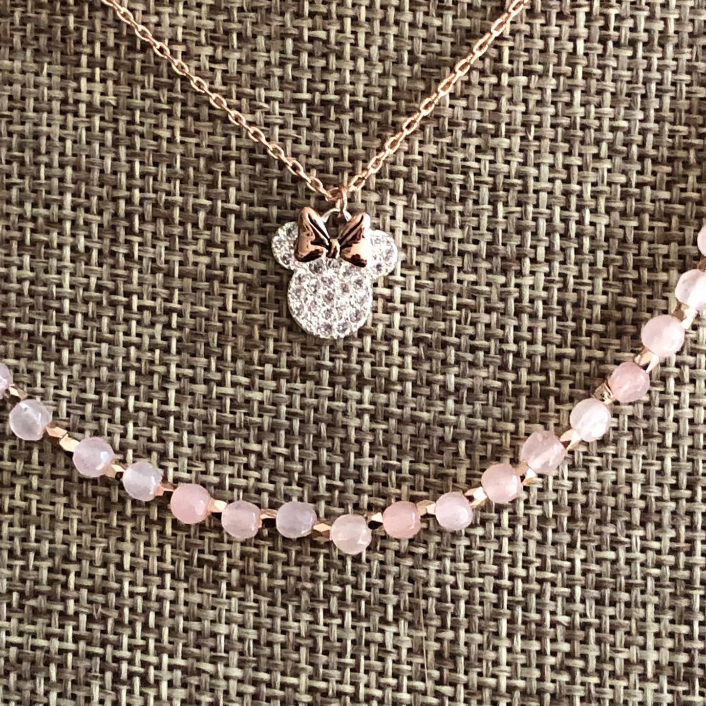 LA CN Rose Gold Tone Double Strand Disney Minnie Mouse Necklace