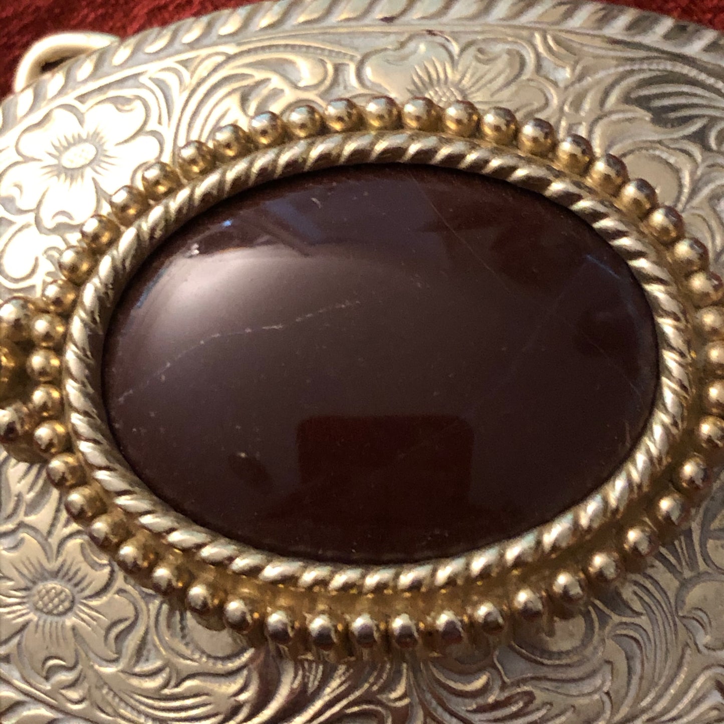 Silver and Gold Tone Oval Dogwood Motif Belt Buckle
