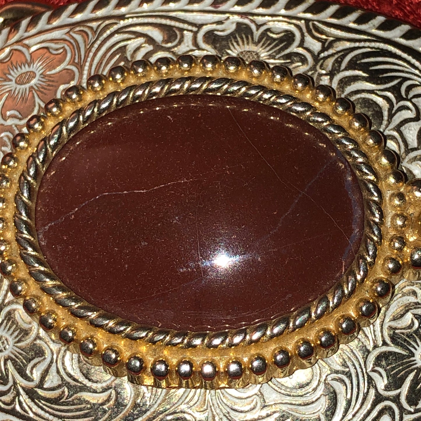 Silver and Gold Tone Oval Dogwood Motif Belt Buckle