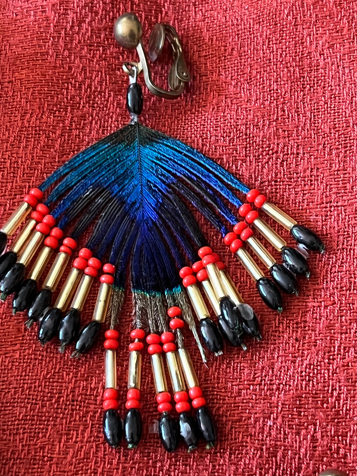 Feather Statement Necklace and Matching Clip On Earrings