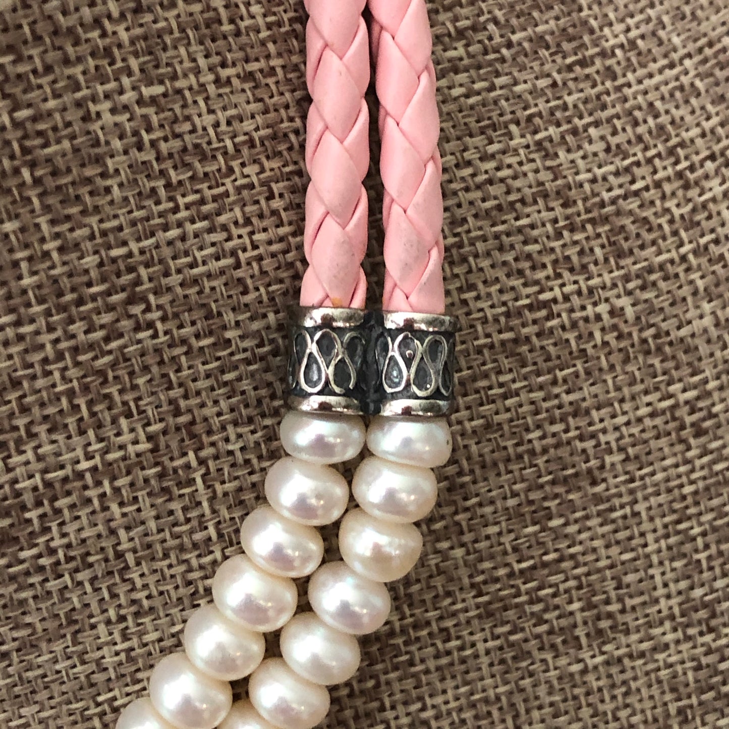 Sterling Leather and Pearl Fashion Necklace