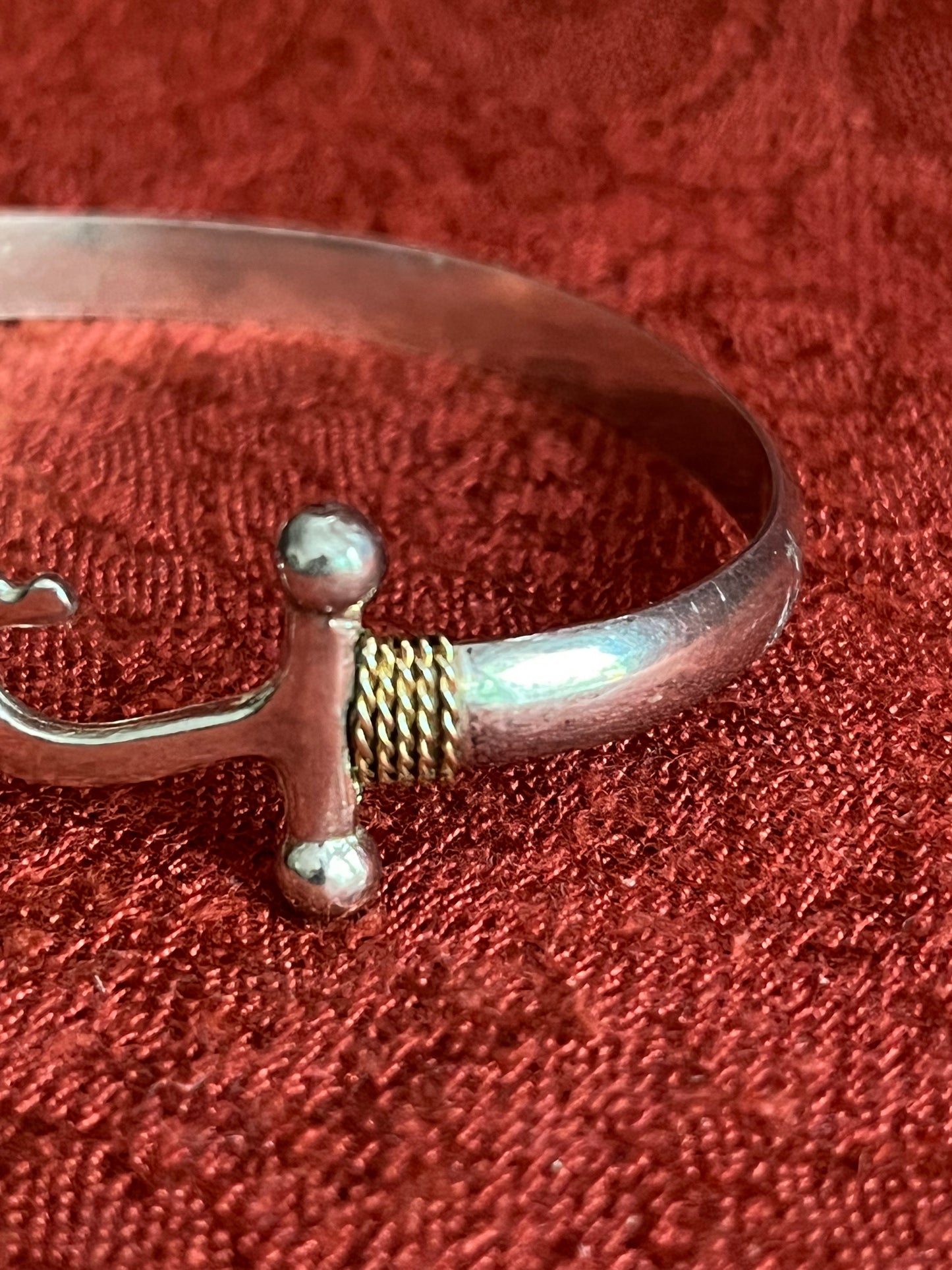 Tommy J. Armada Sterling and 14K Double Hook Bangle Bracelet