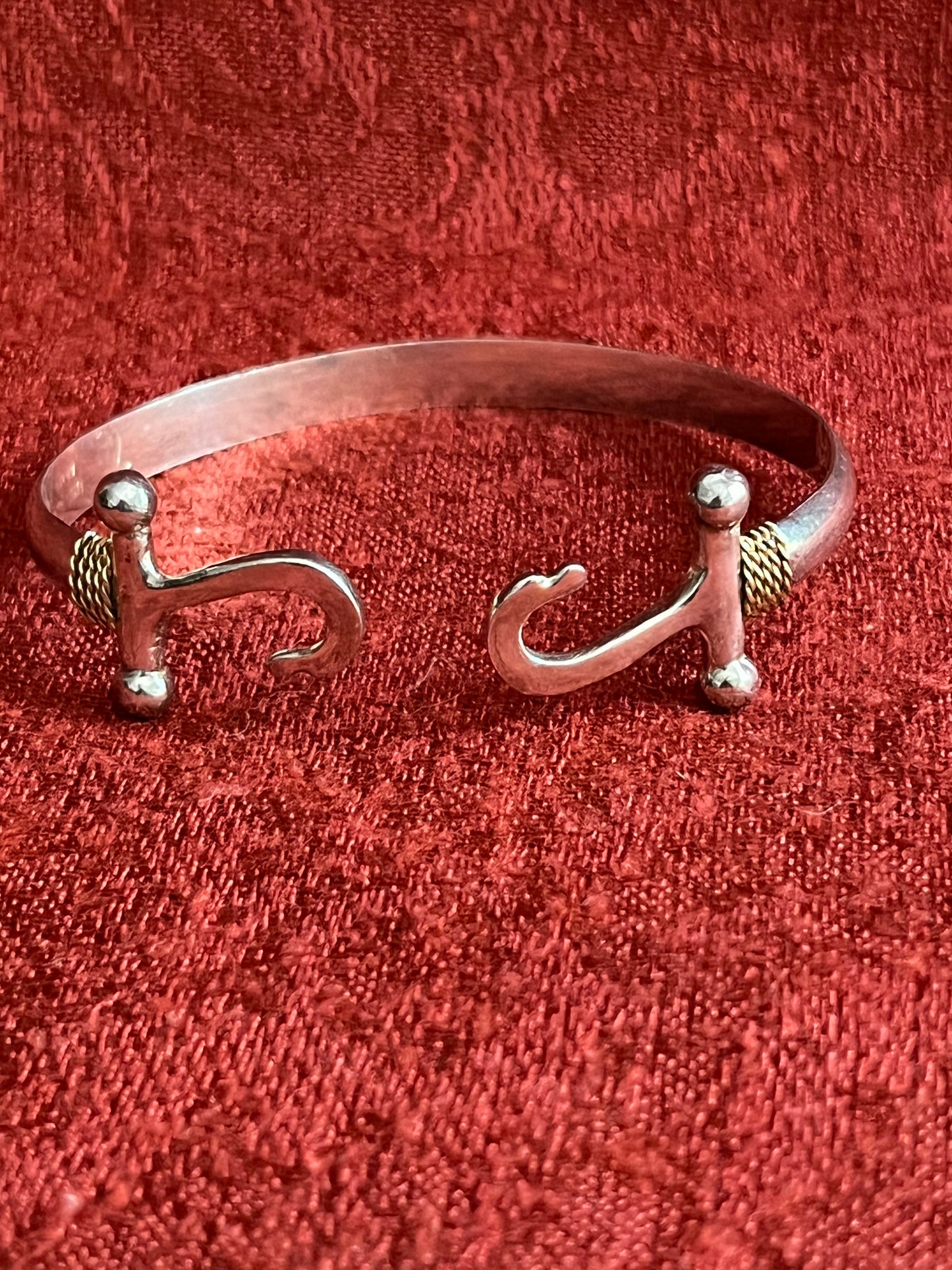 Tommy J. Armada Sterling and 14K Double Hook Bangle Bracelet