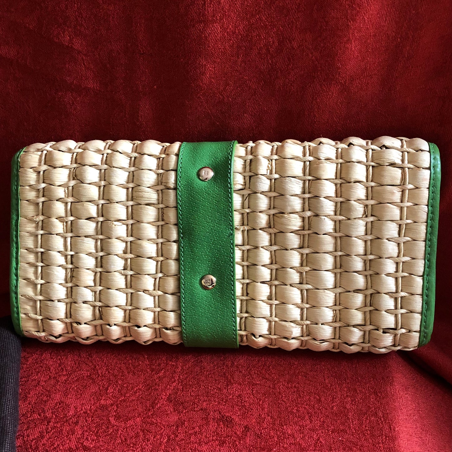 Kate Spade New York Leather Trimmed Straw Clutch w Storage Bag