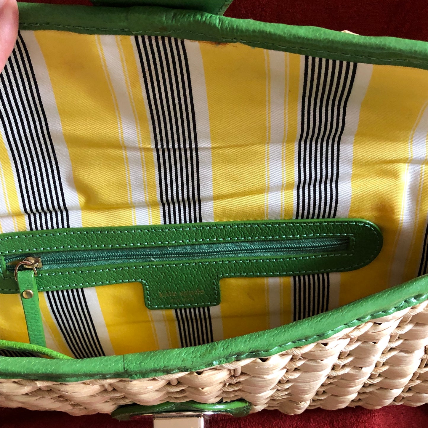 Kate Spade New York Leather Trimmed Straw Clutch w Storage Bag