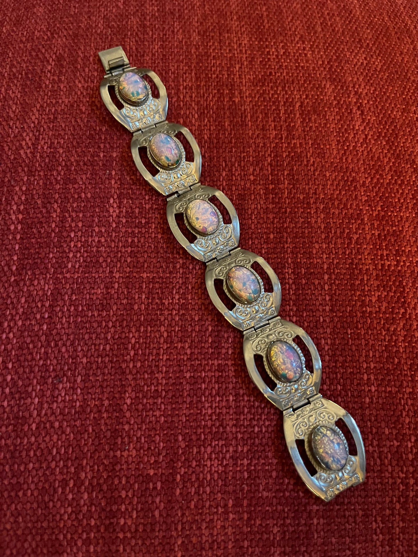 Vintage Sterling Silver and Opal Link Bracelet Made in Mexico