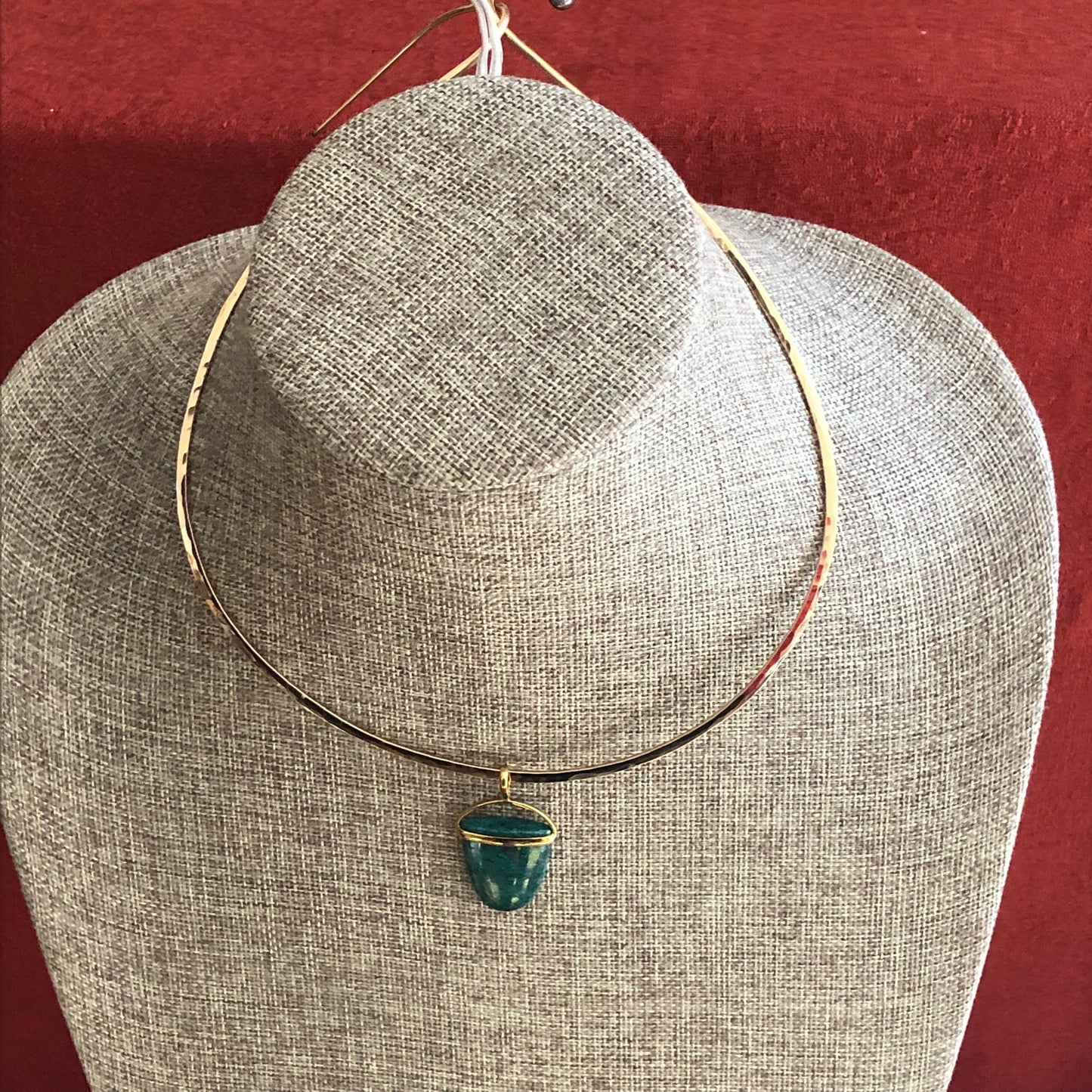 Malachite Charm on Gold Filled Choker