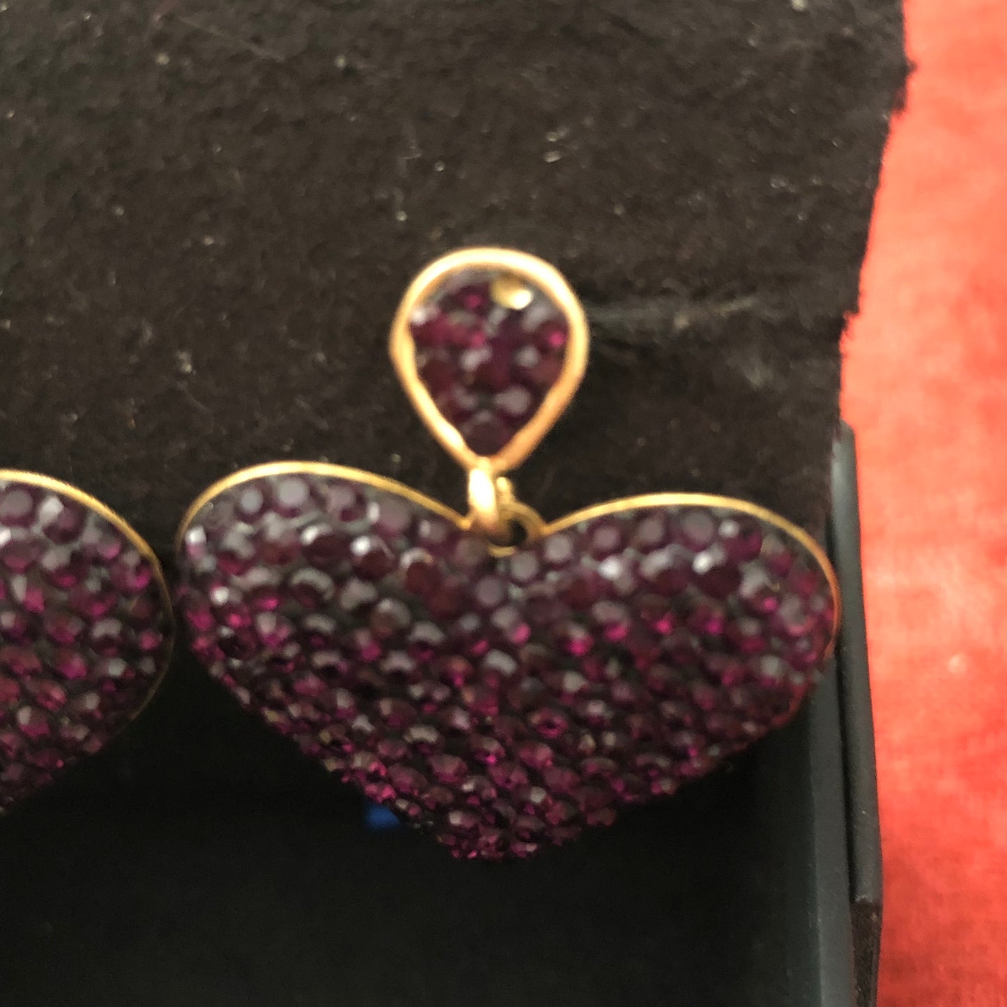 Purple Rhinestone Heart-Shaped Earrings