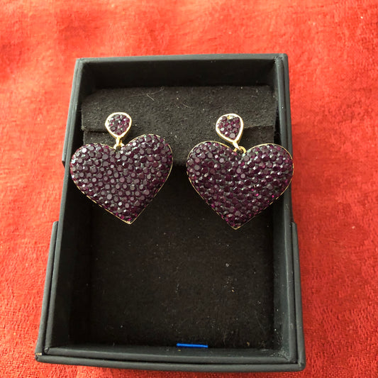 Purple Rhinestone Heart-Shaped Earrings