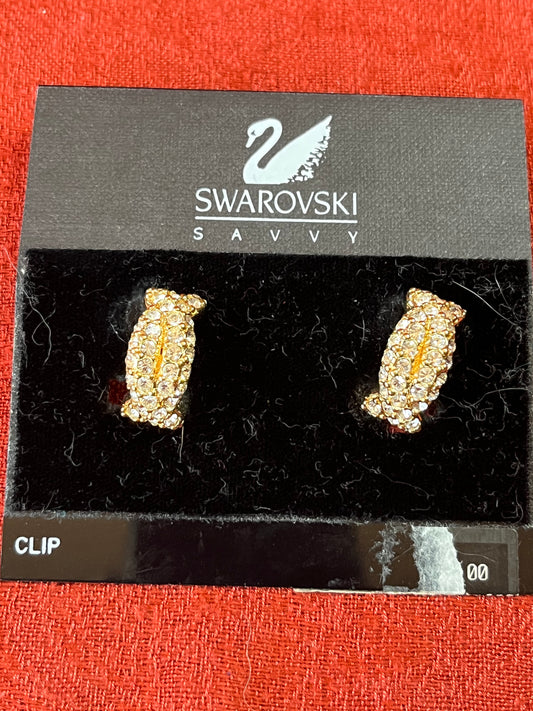 Vintage Swarovski Savvy Gold Tone and Crystal Clip On Earrings-New