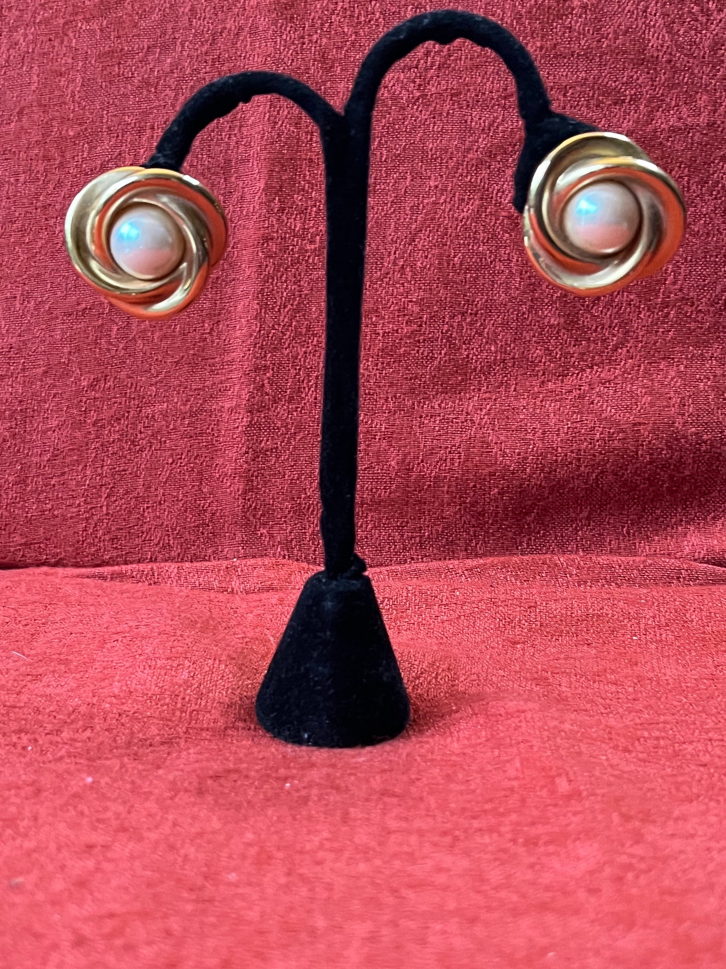 Vintage St. John Gold Tone and Faux Pearl Clip On Earrings