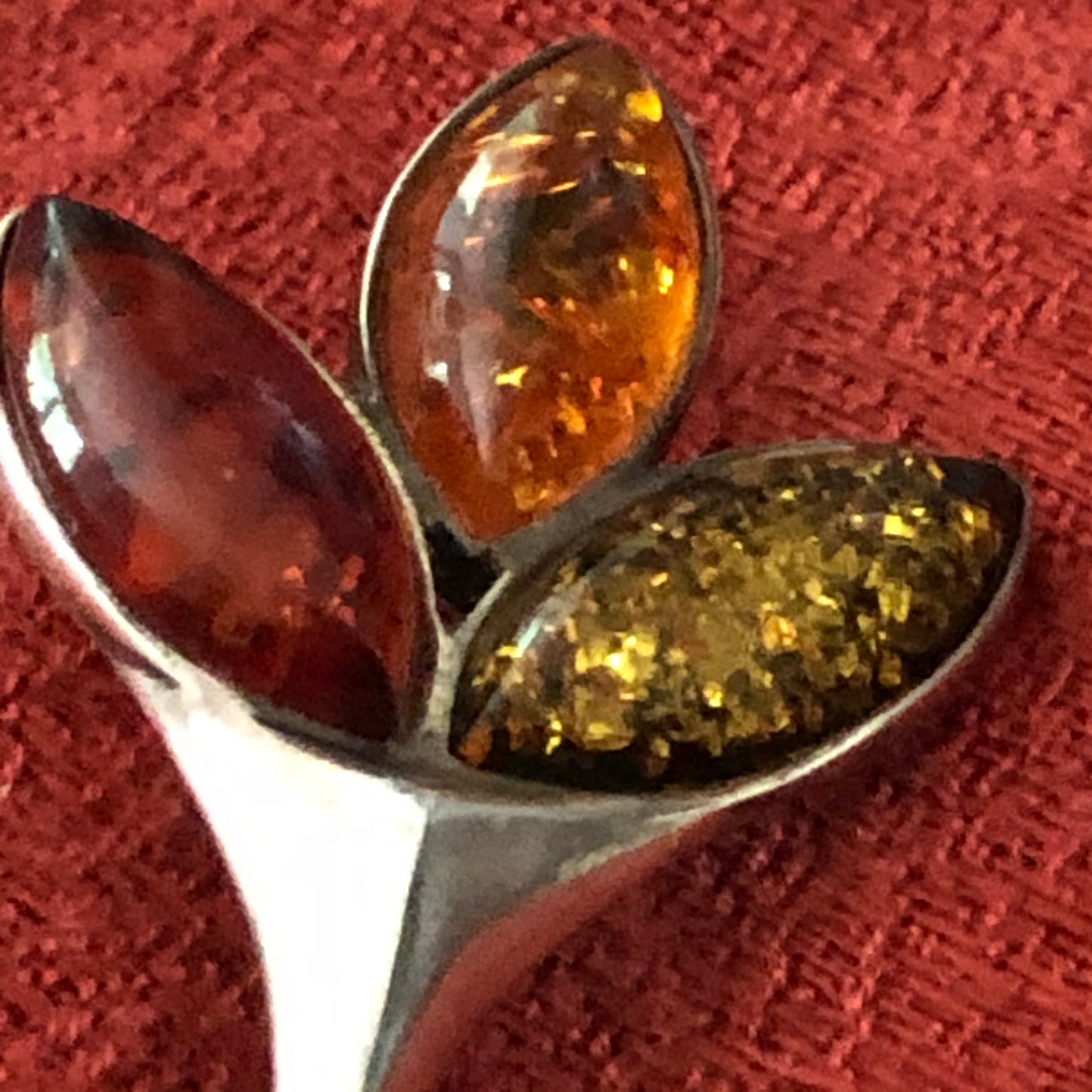 Vintage Three Leaf Baltic Amber and Sterling Stem Brooch