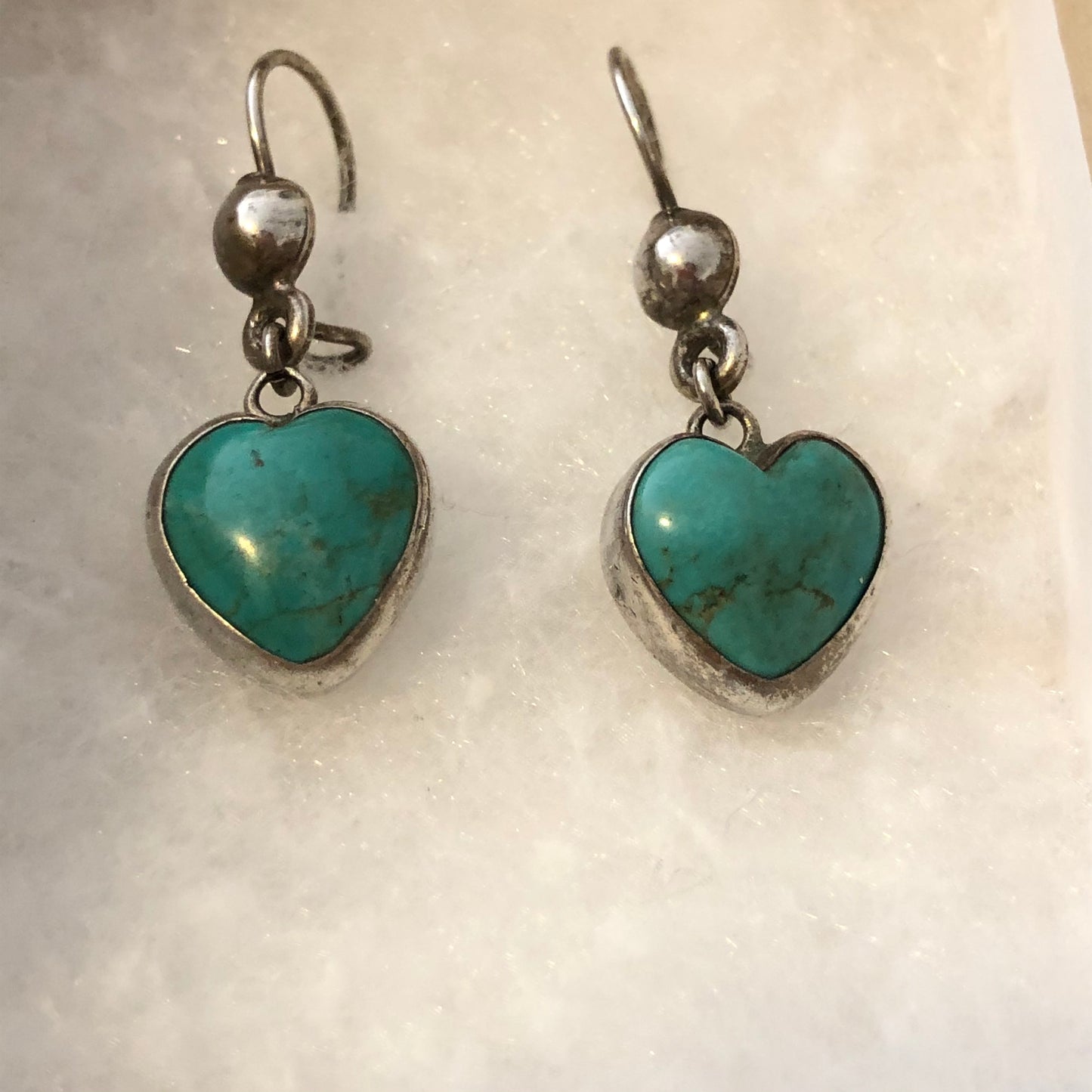 Heart-Shaped Turquoise and Sterling Earrings