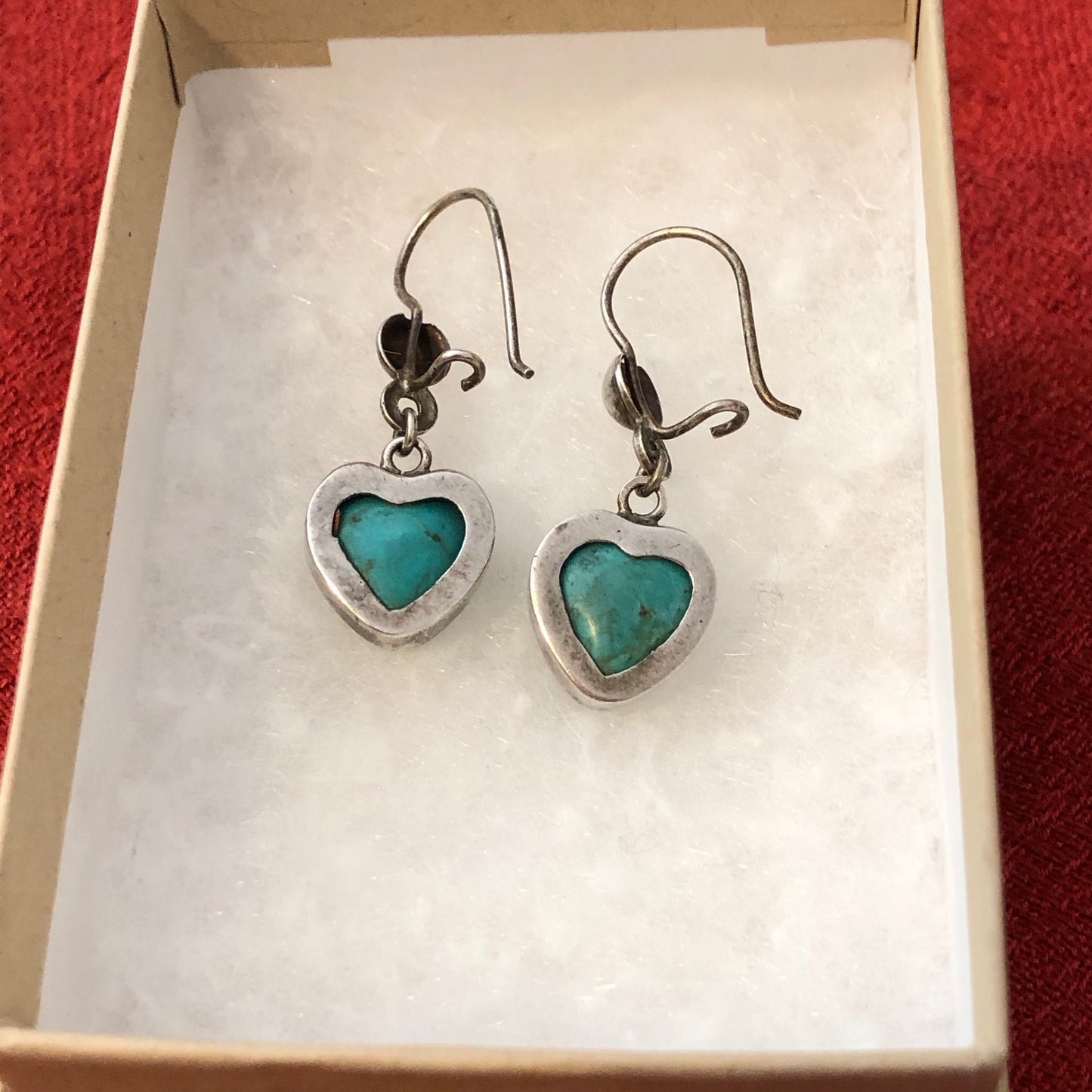 Heart-Shaped Turquoise and Sterling Earrings