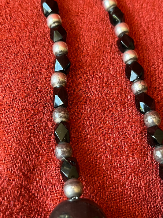 Vintage Alicia Mexico Sterling and Black Onyx Bead Necklace