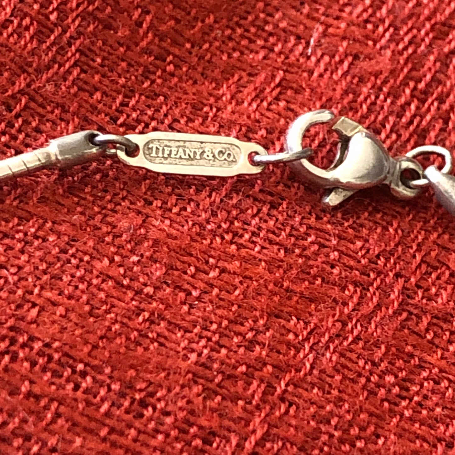 Tiffany & Co. Sterling Silver Stencil Square Cross Pendant Omega Wire Chain Necklace "
