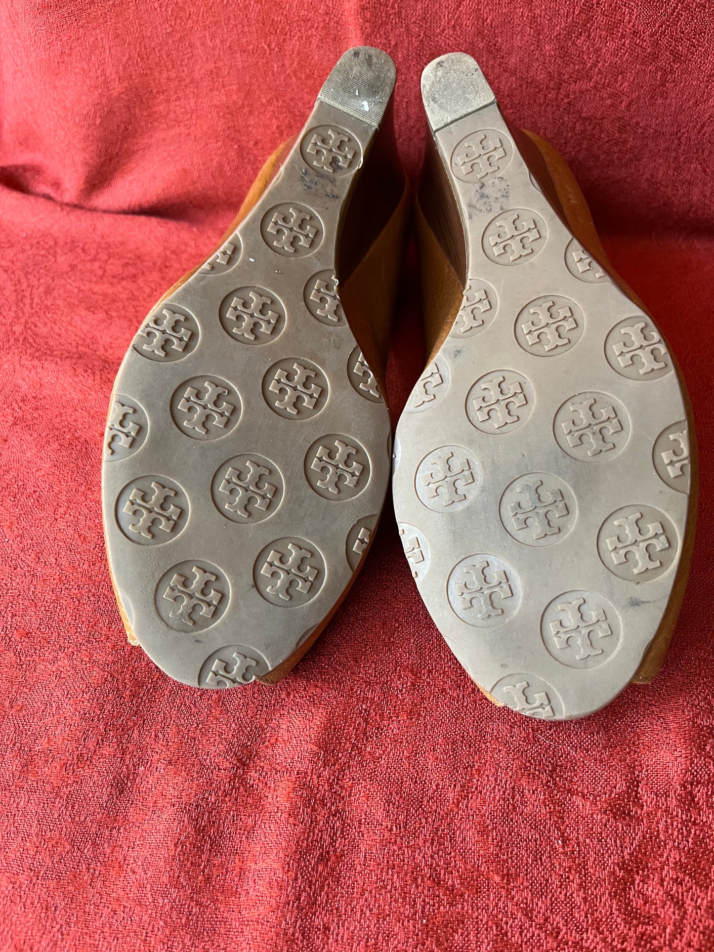Tory Burch Brown Leather Julianne Peep Toe Wedge Heels-Size 8M