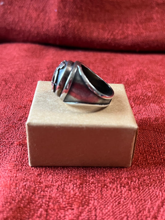Handcrafted Sterling Silver Dome Ring with Character Motif-Size 7