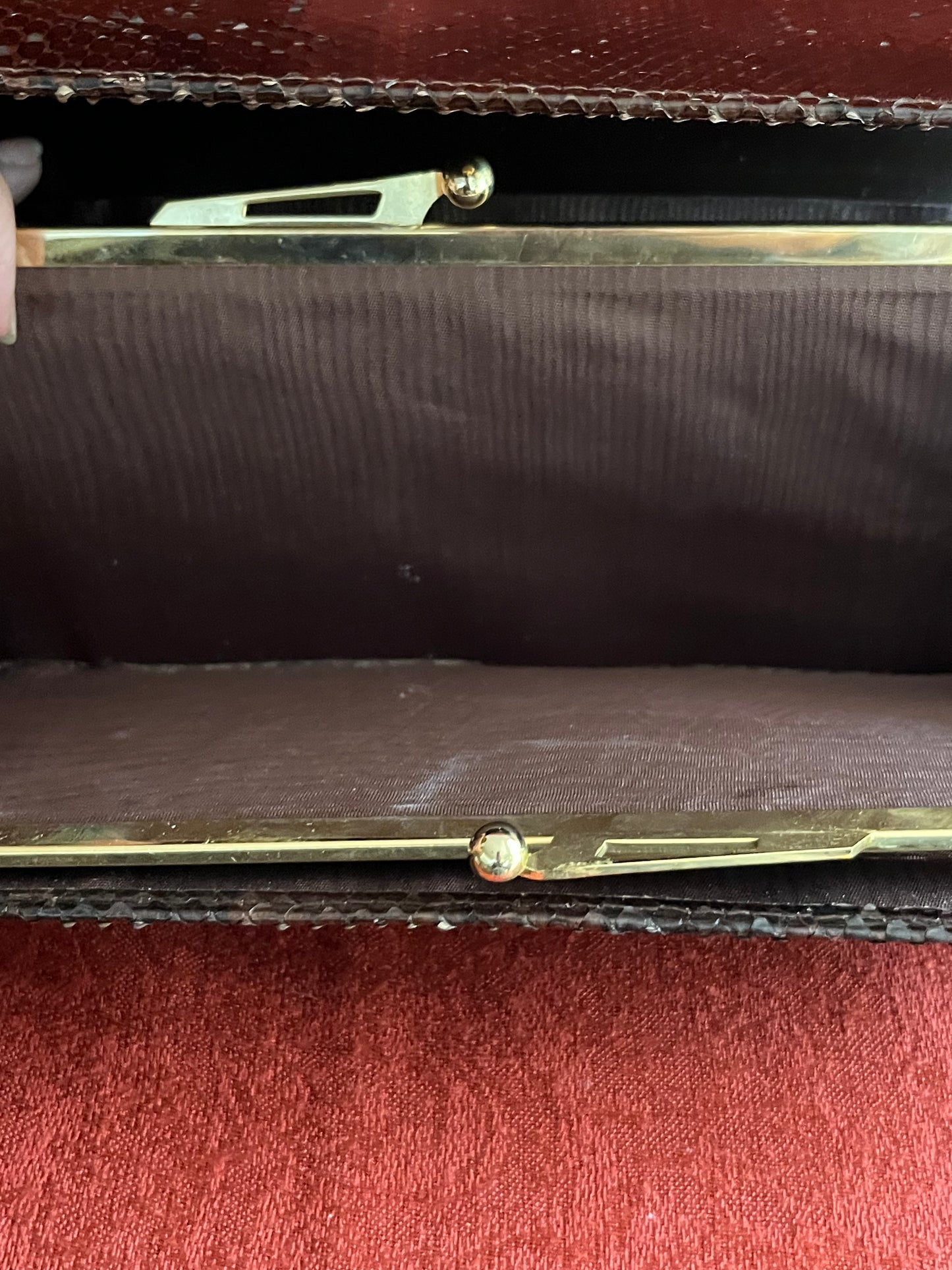 Vintage Brown Snakeskin Clutch with Handle