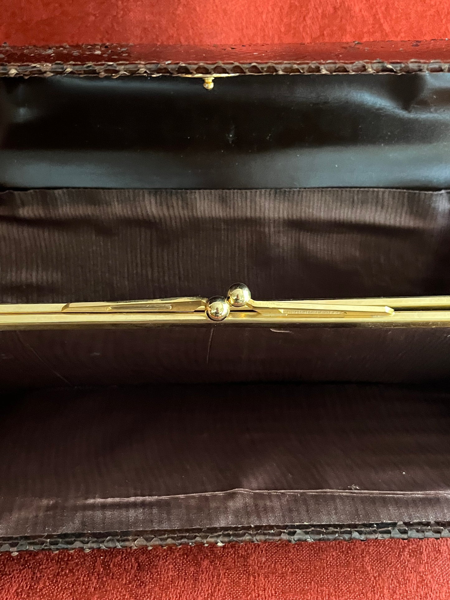 Vintage Brown Snakeskin Clutch with Handle