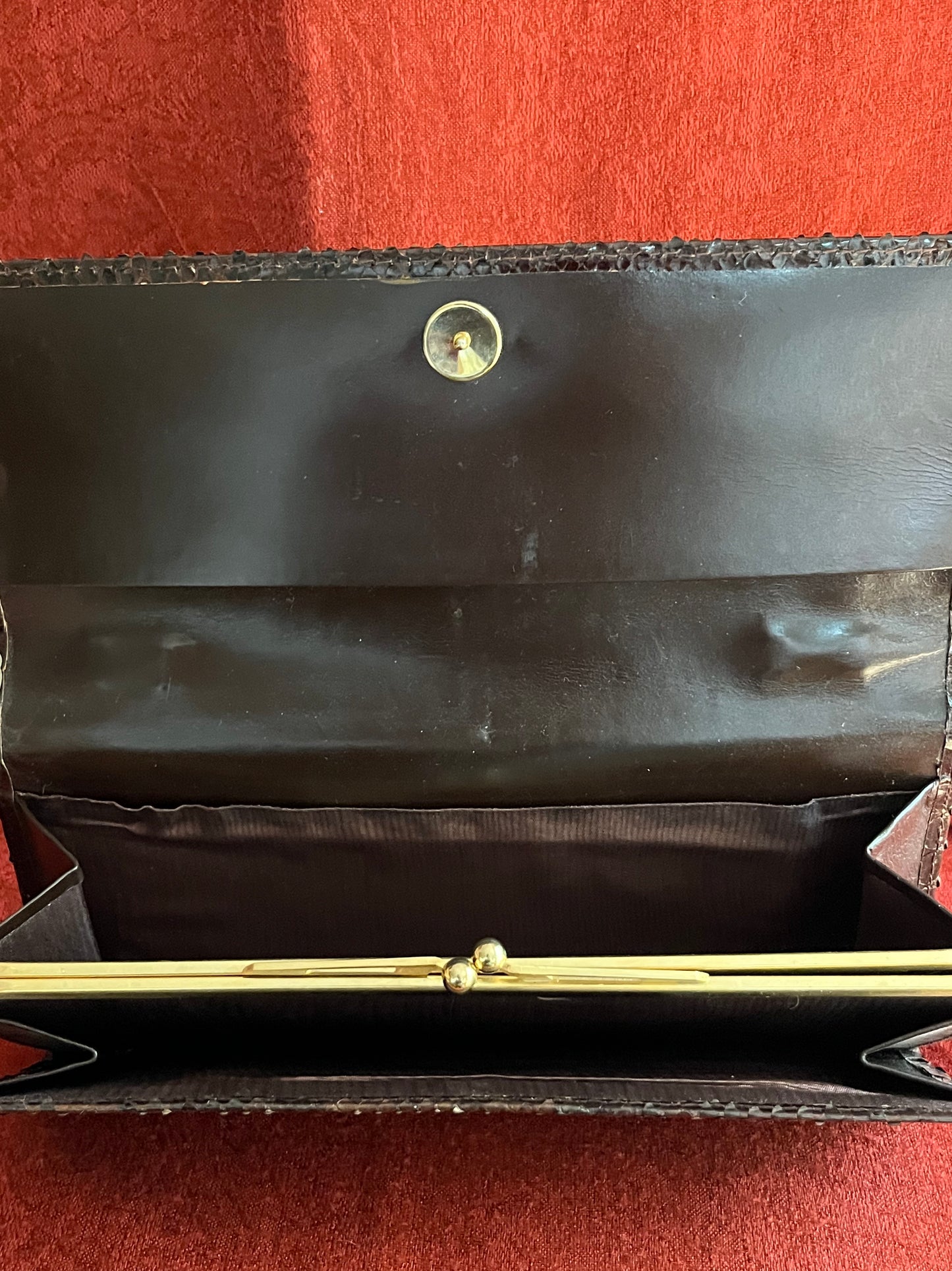 Vintage Brown Snakeskin Clutch with Handle