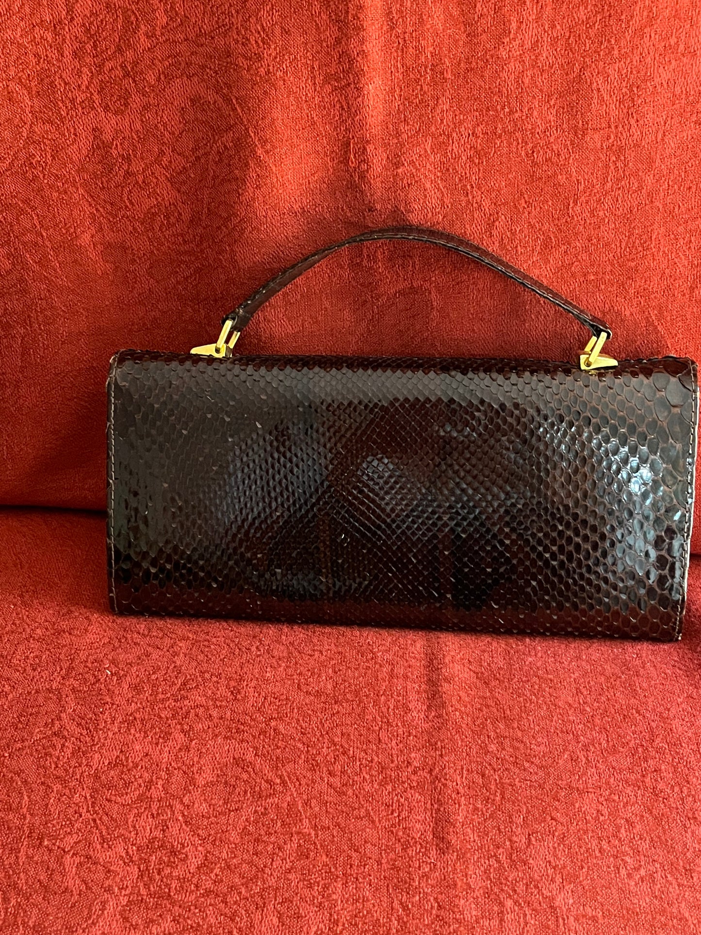 Vintage Brown Snakeskin Clutch with Handle