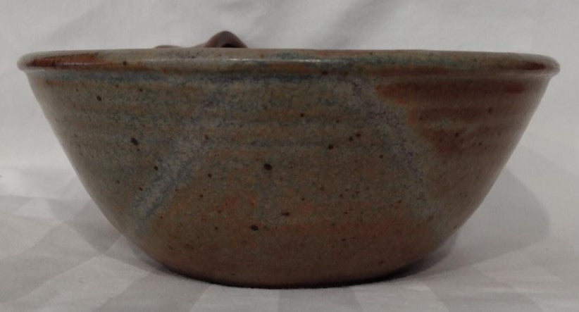 Signed Handmade Brown Ceramic Bowl With Handle- Artist Unknown