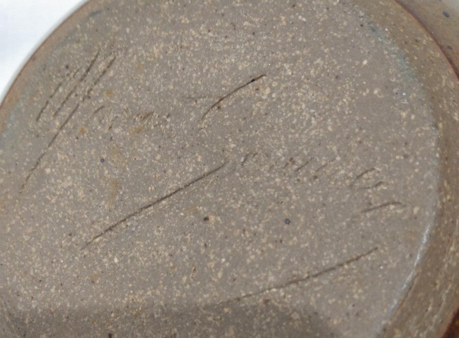 Signed Handmade Brown Ceramic Bowl With Handle- Artist Unknown